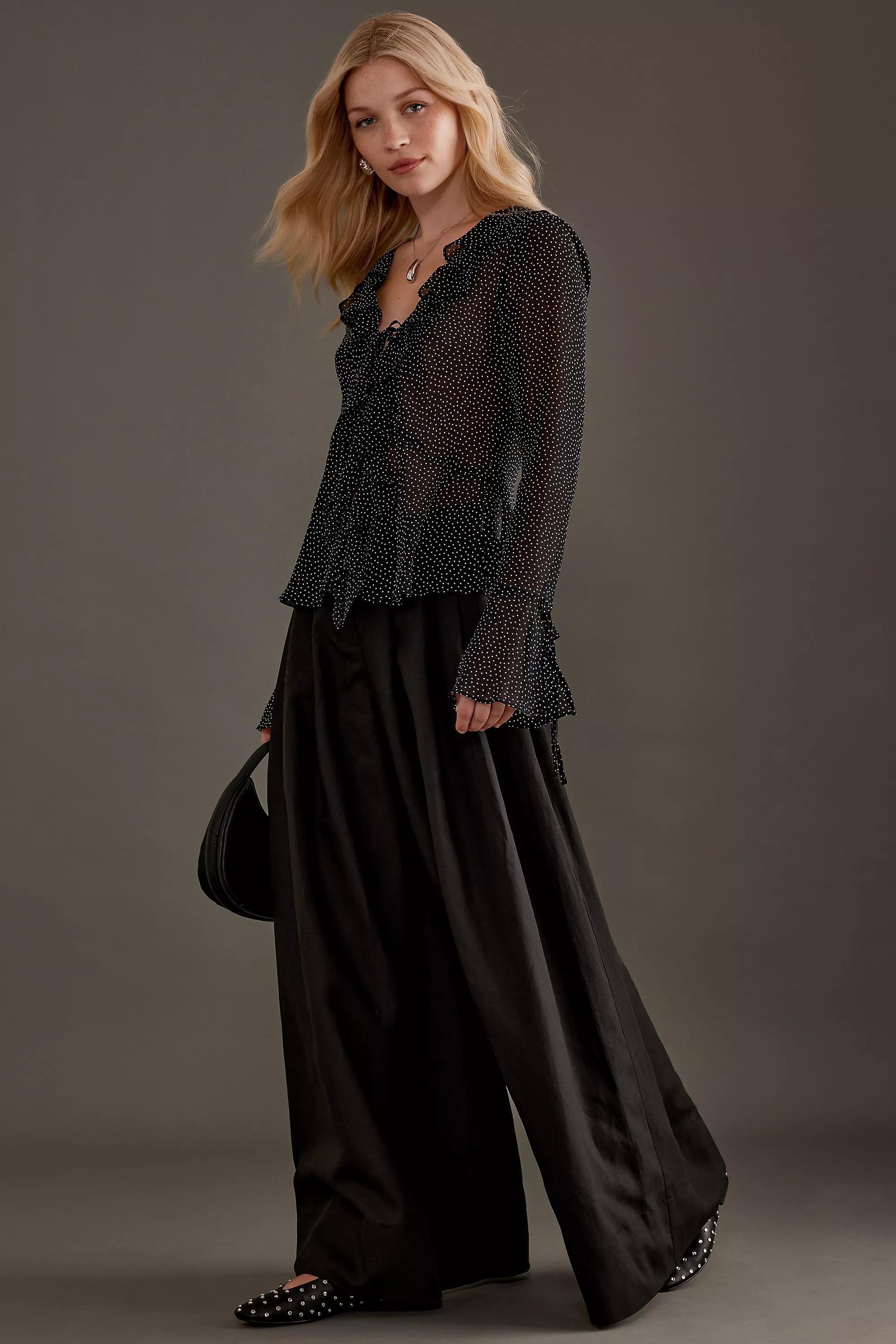 BLK Spot Ruffle Tie-Front Blouse, , large image number 3