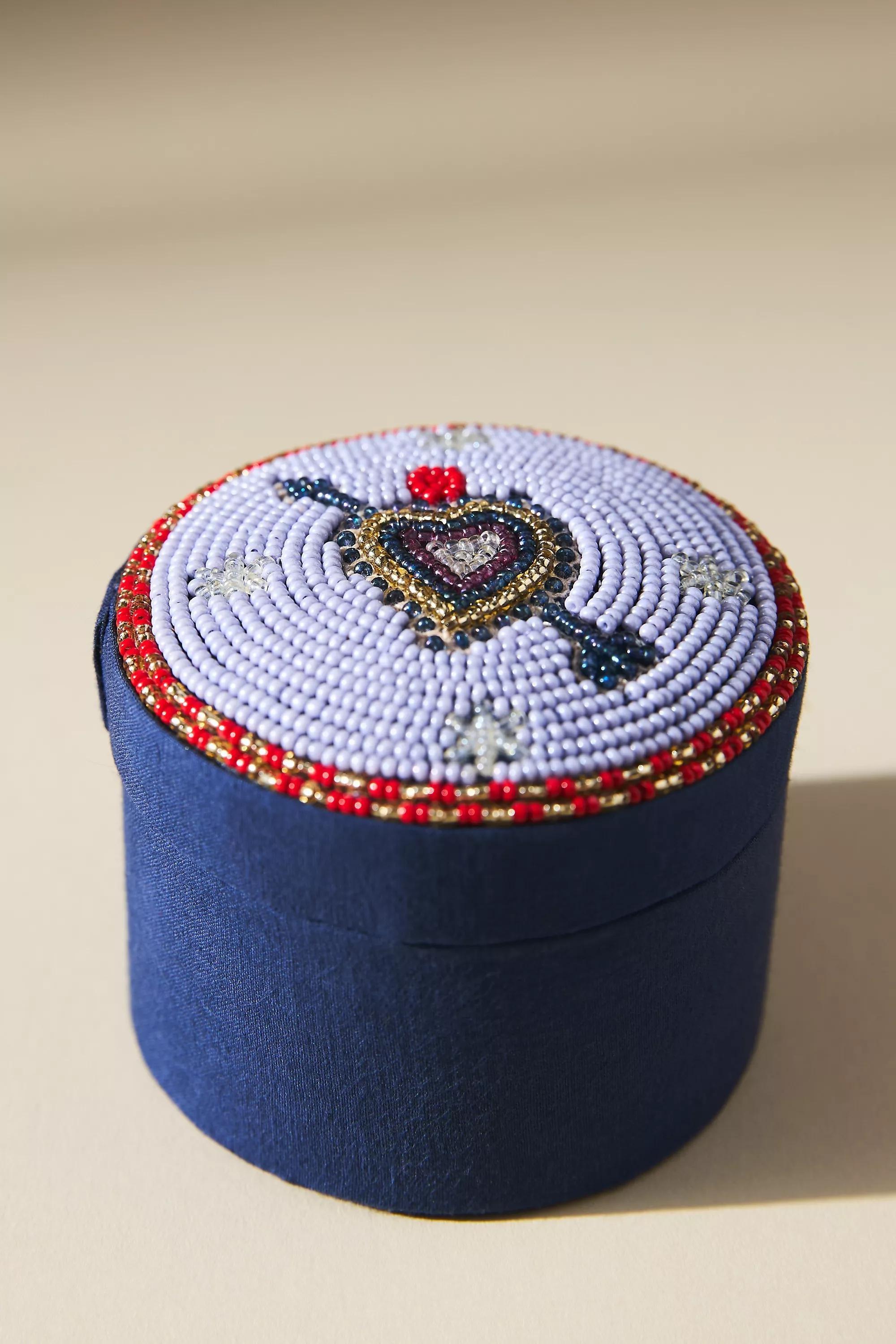 Fortune Beaded Lidded Jewellery Box, Navy, A501_0041, large image number 0