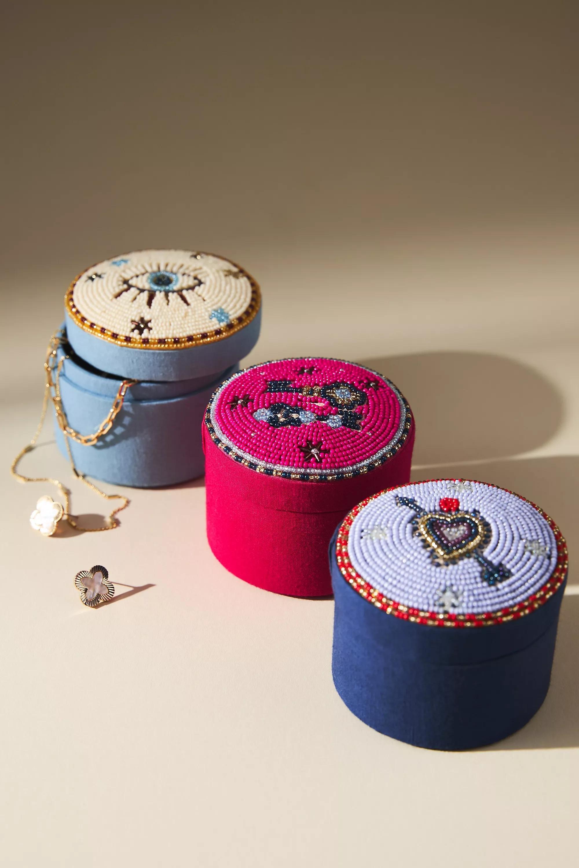 Fortune Beaded Lidded Jewellery Box, Navy, A501_0041, large image number 1