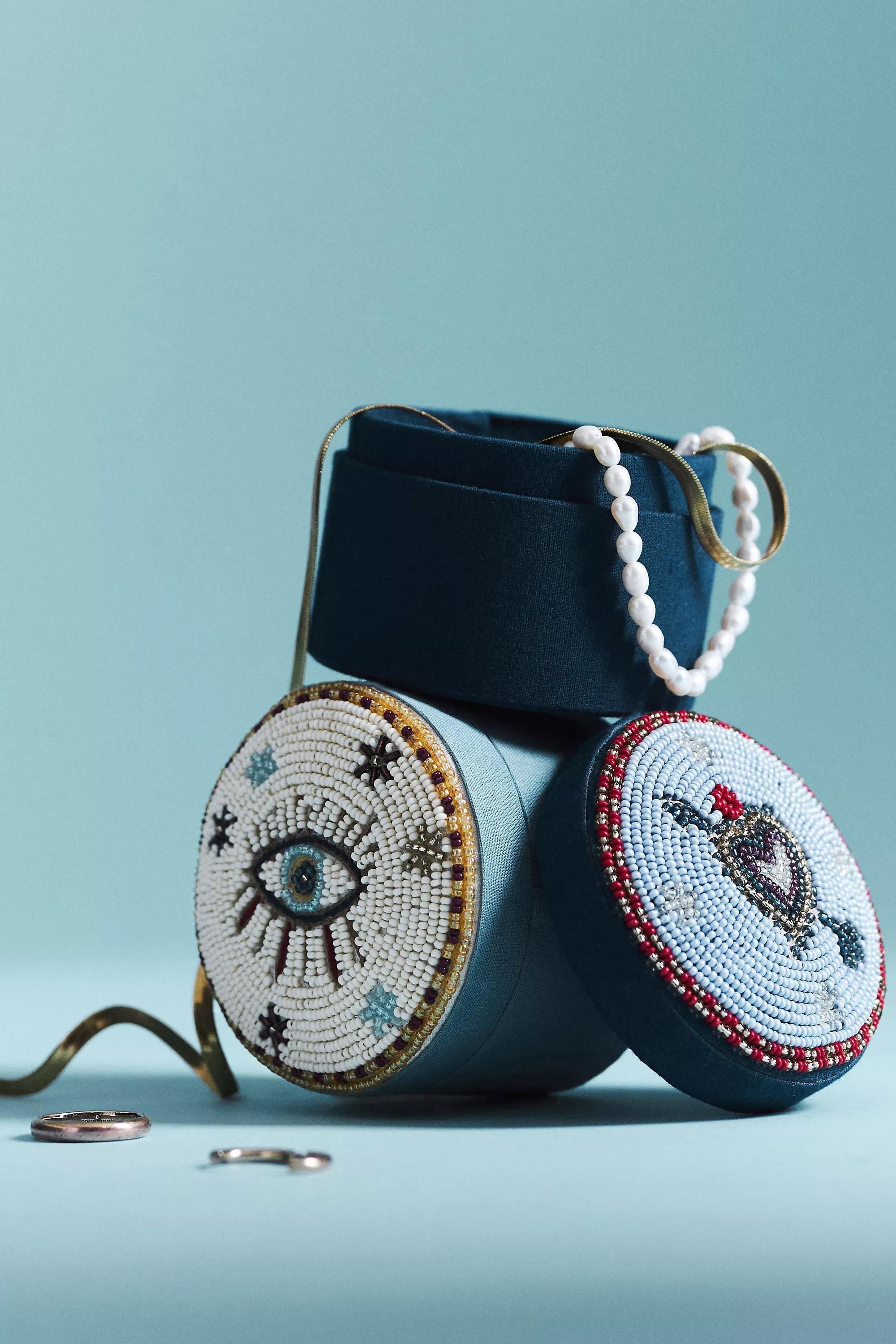Fortune Beaded Lidded Jewellery Box, Navy, A501_0041, large image number 2