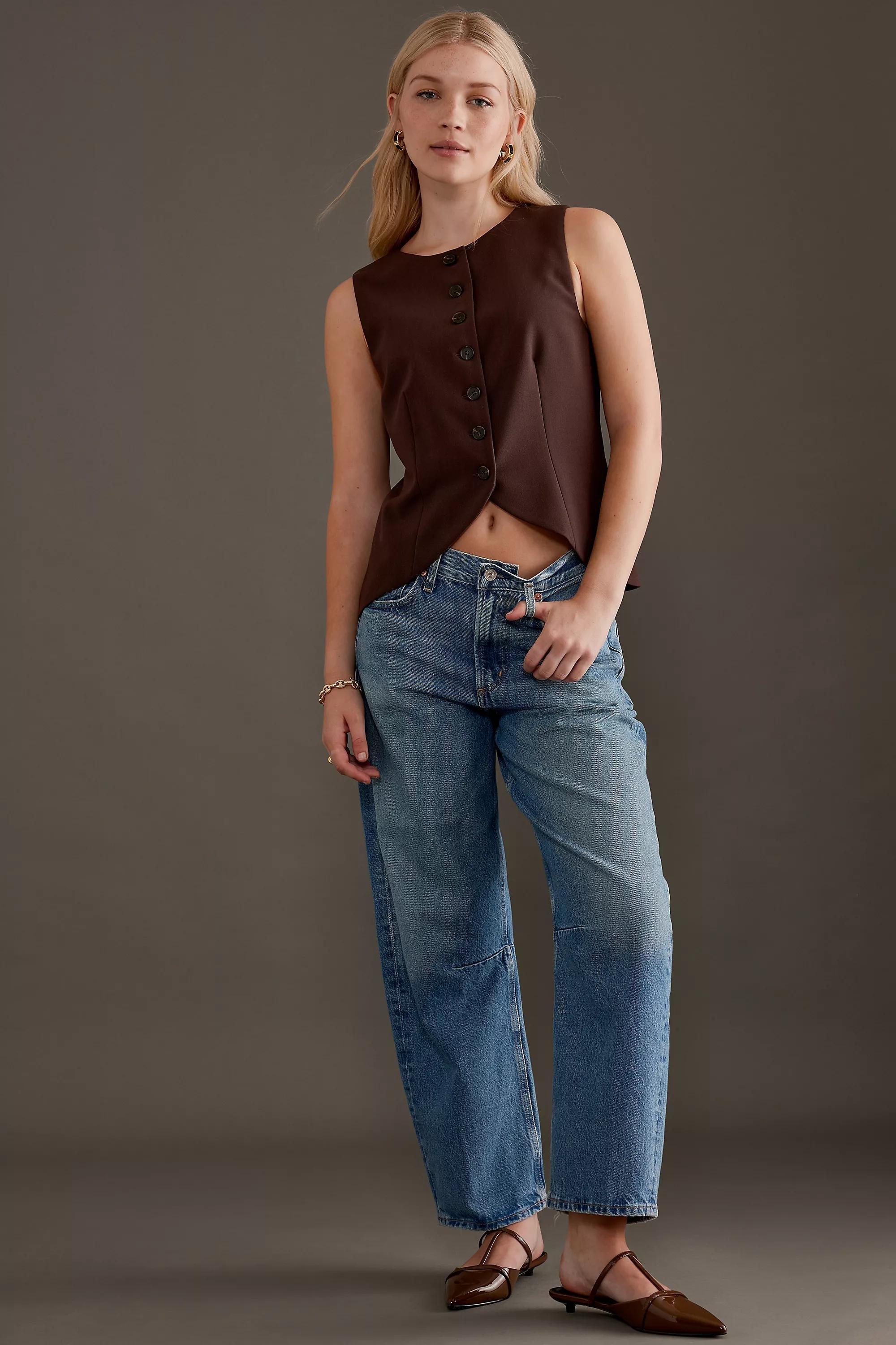 Tailored Button-Front Waistcoat, Brown, A501_0021, medium