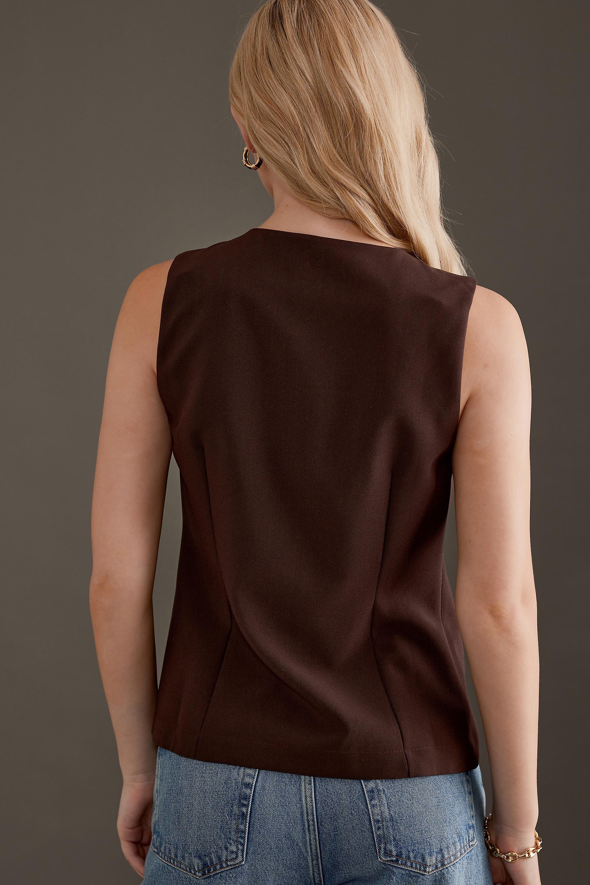 Tailored Button-Front Waistcoat, Brown, A501_0021, medium