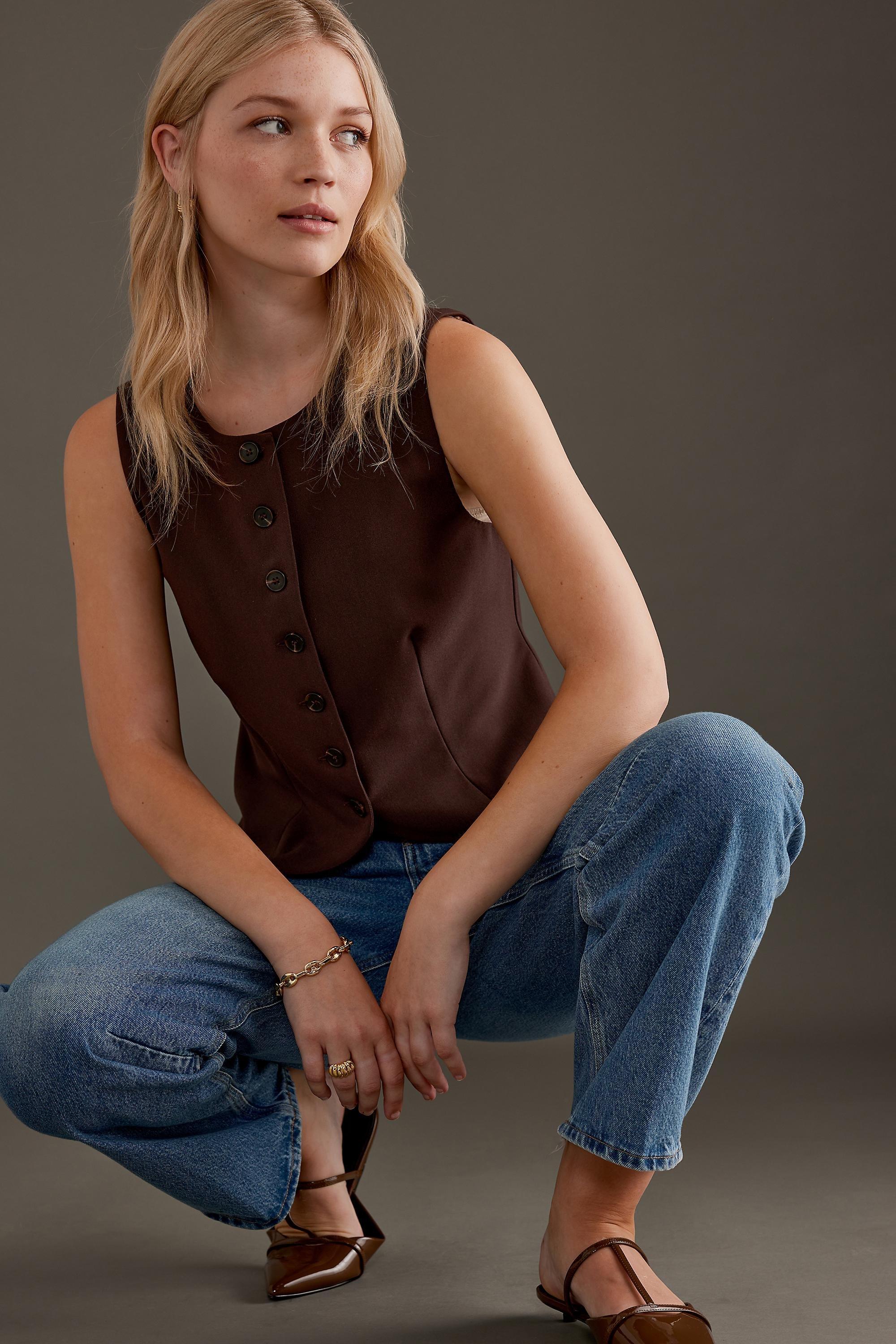 Tailored Button-Front Waistcoat, Brown, , large image number 3