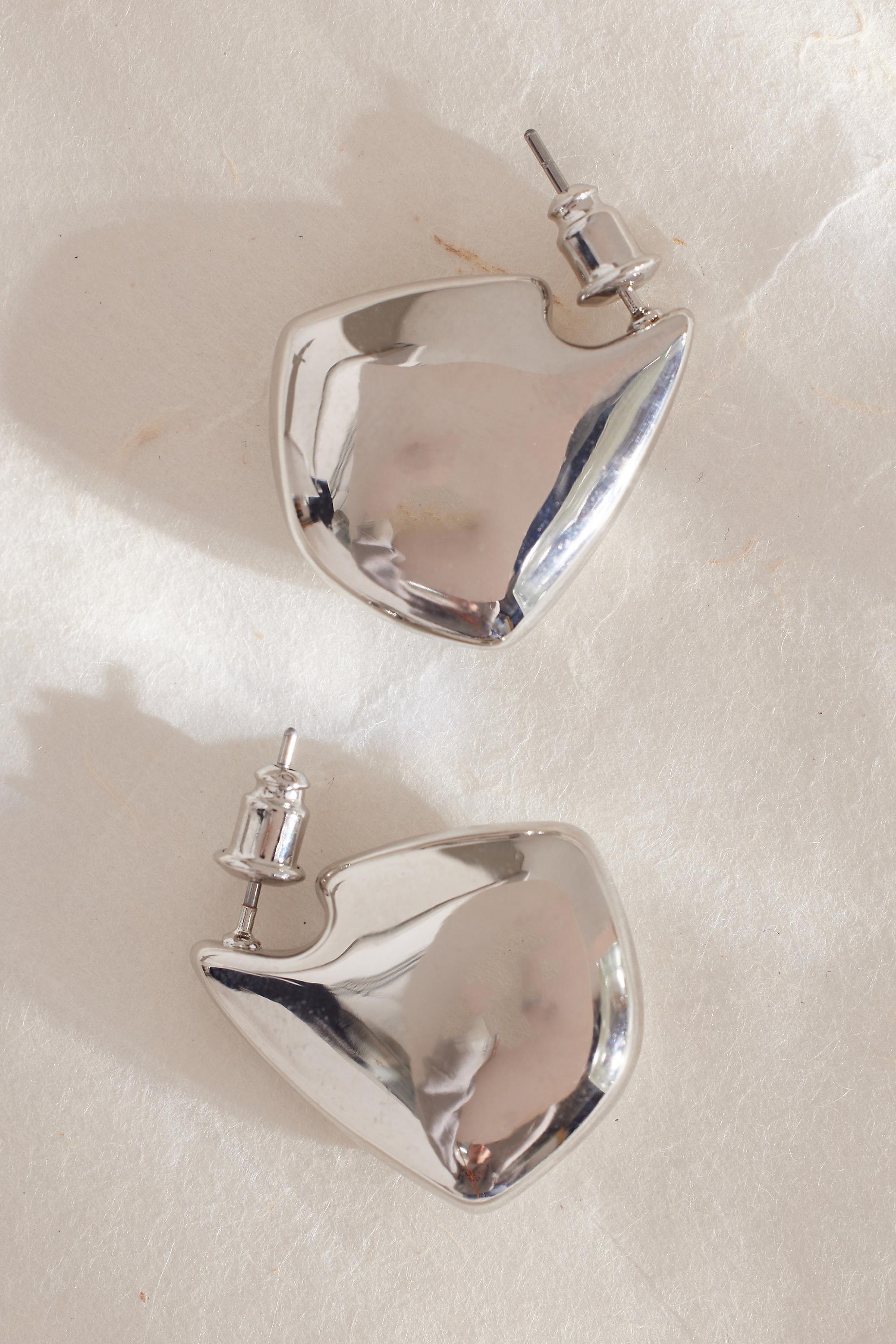 Small Chunky Triangle Hoop Earrings, Silver, A501_0007, large image number 0