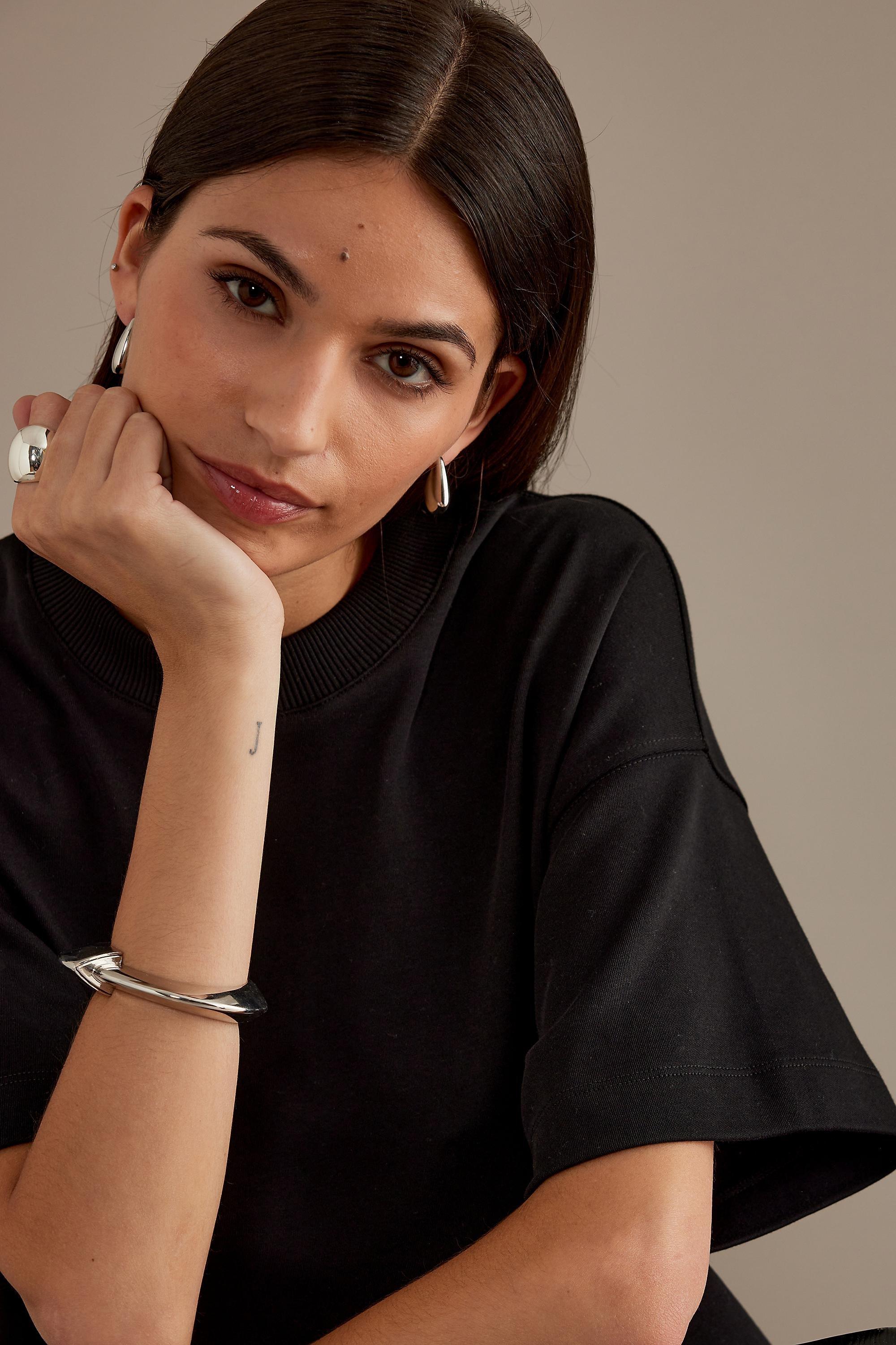 Small Chunky Triangle Hoop Earrings, Silver, A501_0007, large image number 2