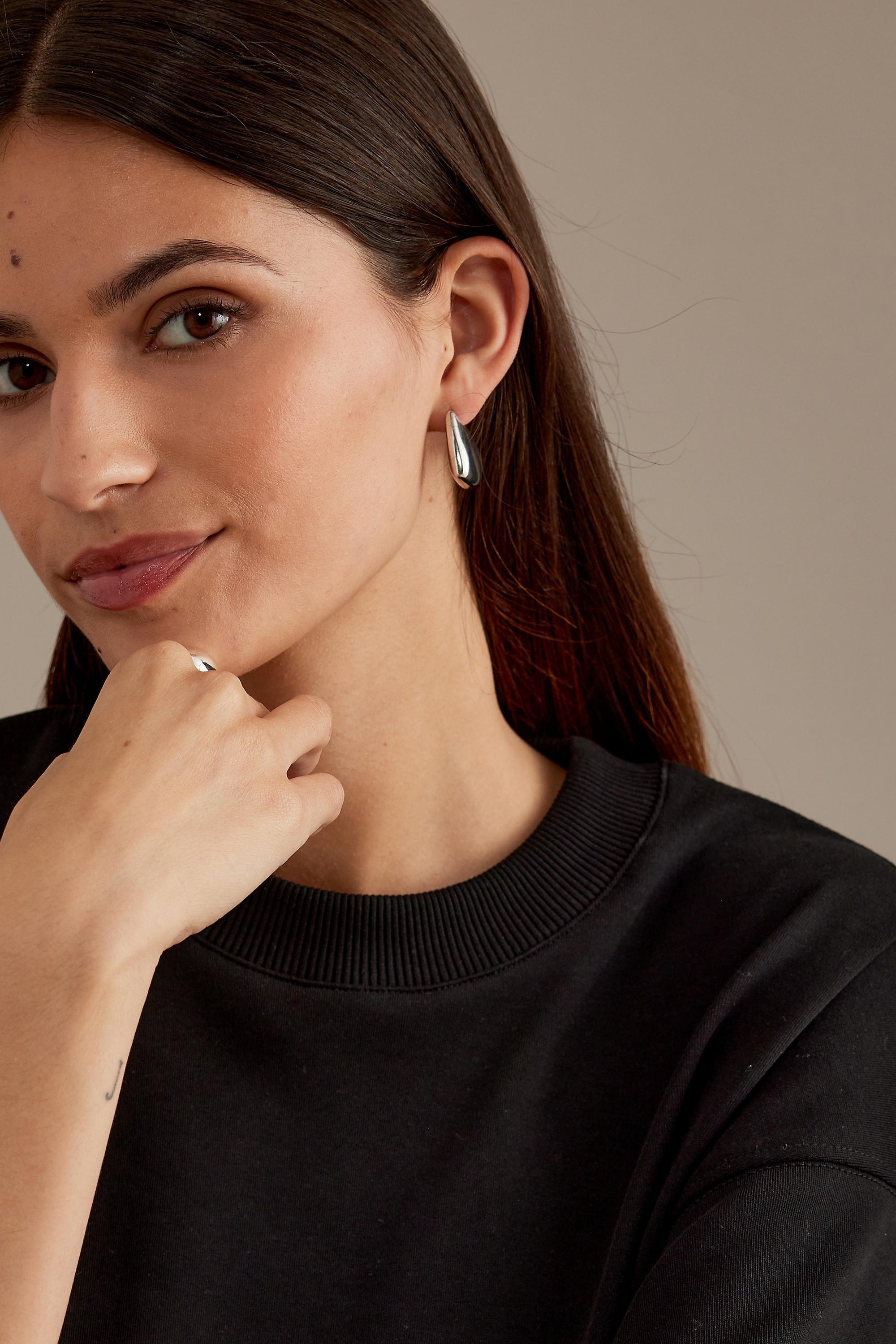 Small Chunky Triangle Hoop Earrings, Silver, A501_0007, large image number 3