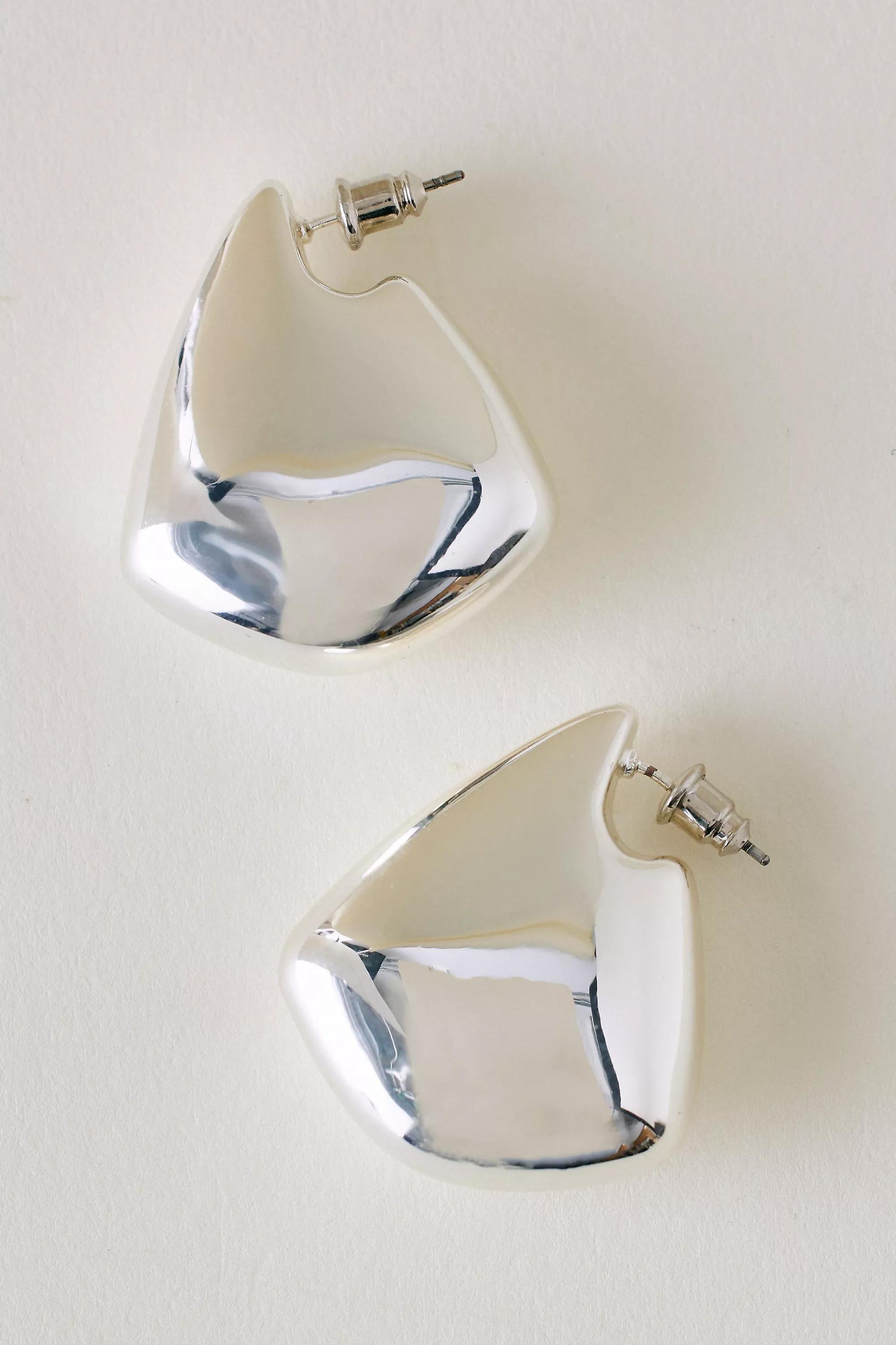 14K Gold-Plated Large Chunky Triangle Hoop Earrings, Silver, A501_0007, large image number 0