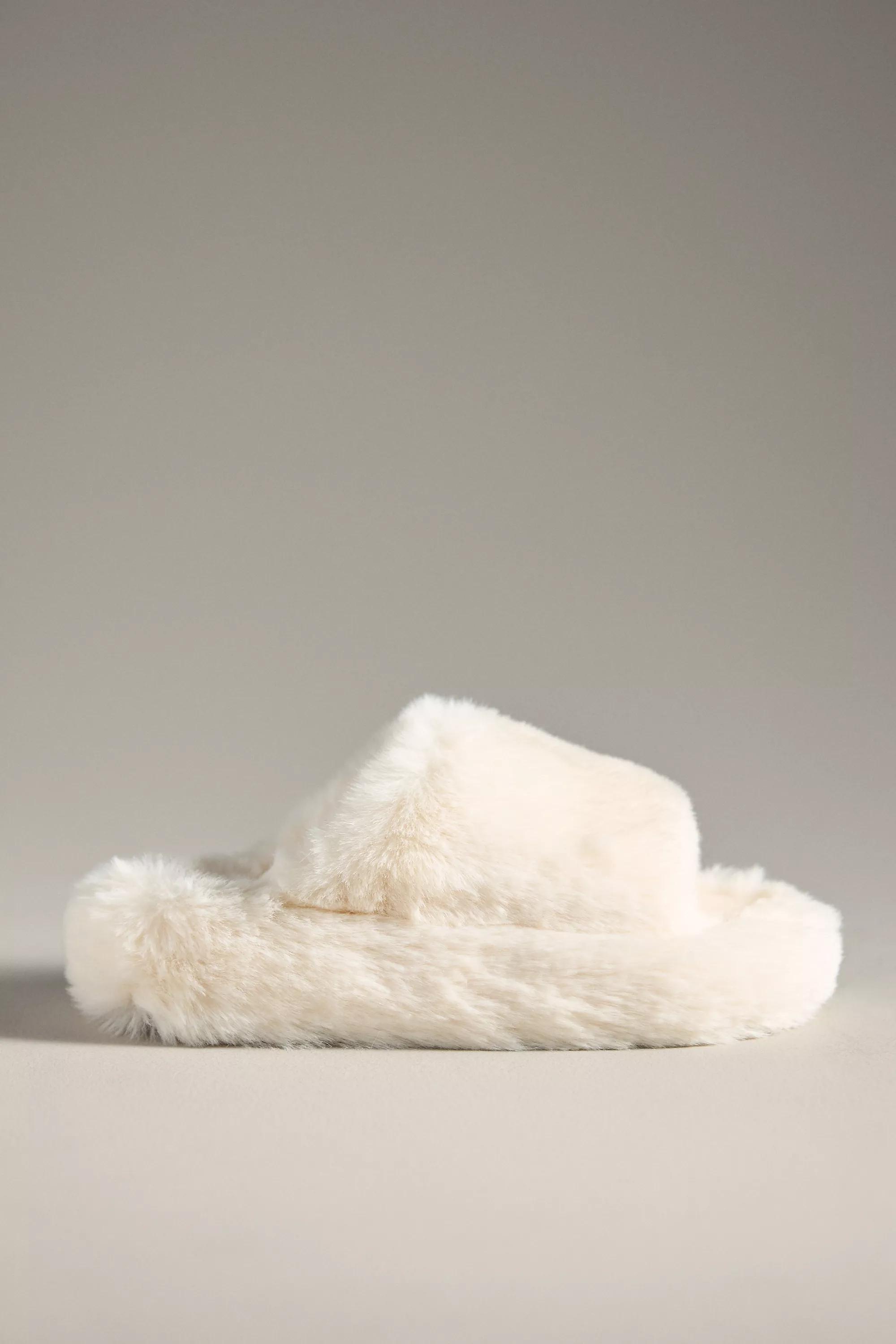 Anthropologie Fuzzy Platform Slippers, Cream, , large image number 0