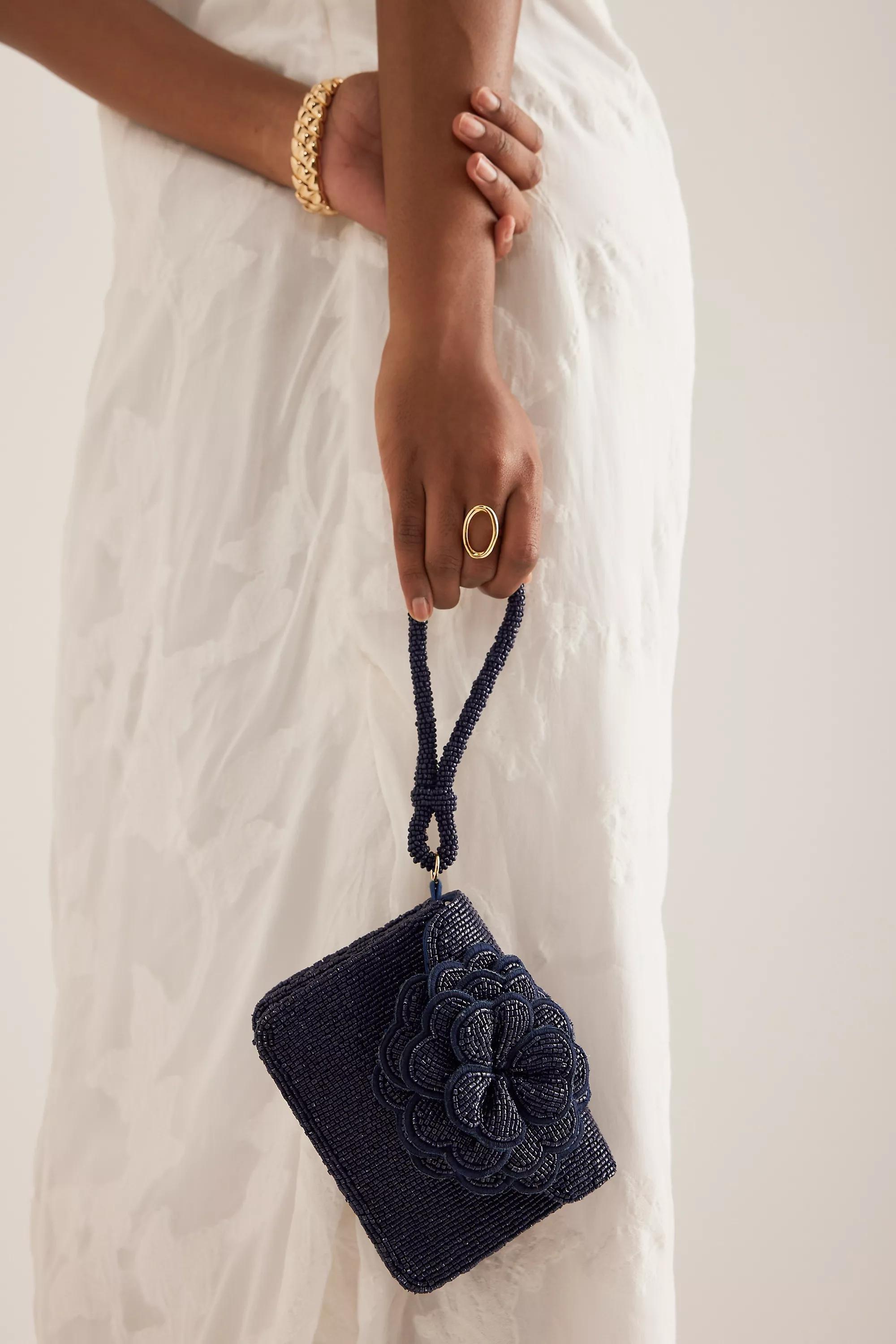 By Anthropologie Beaded Wristlet, Navy, A501_0041, medium