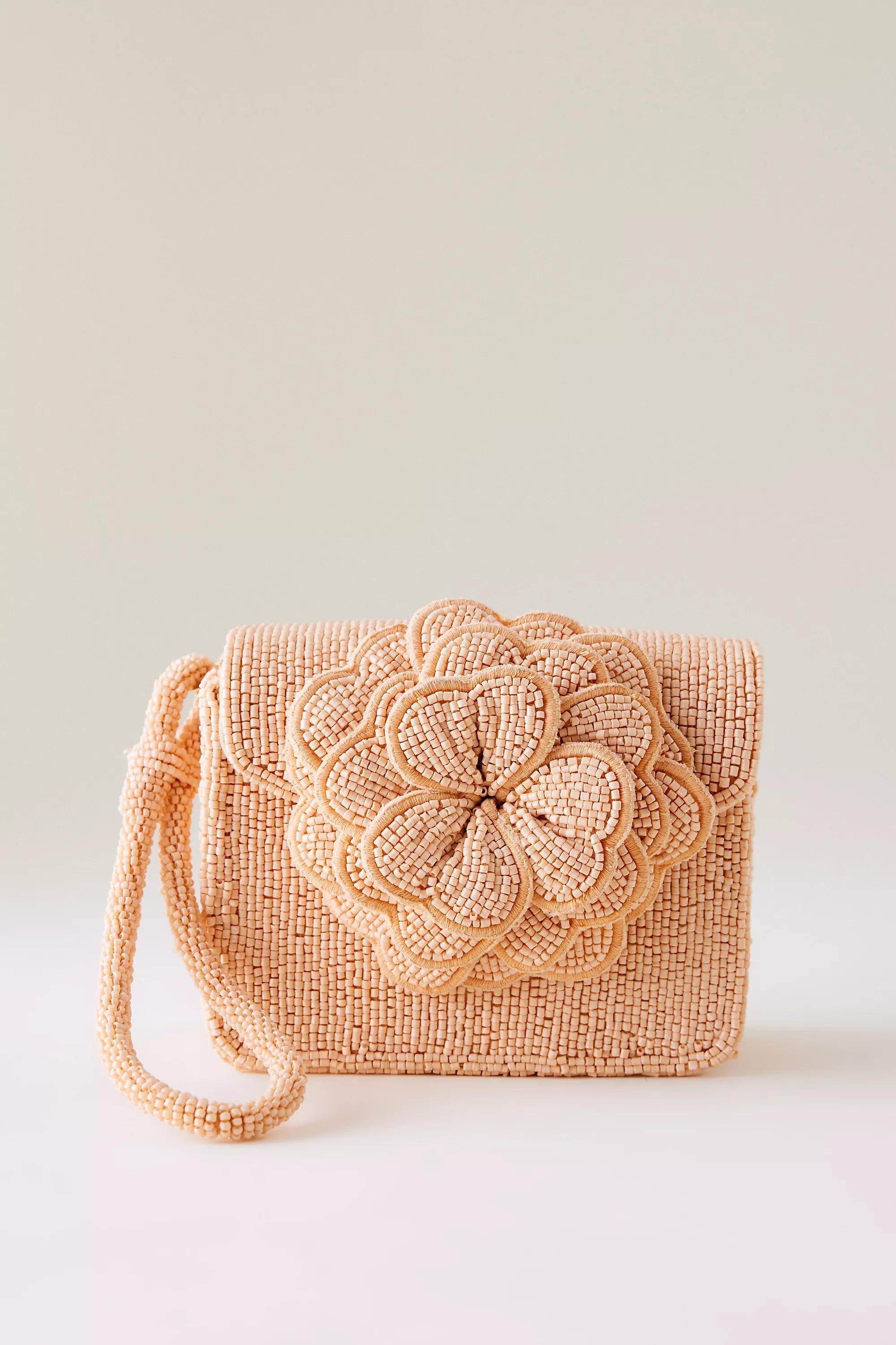 By Anthropologie Beaded Wristlet, Orange, A501_0067, medium