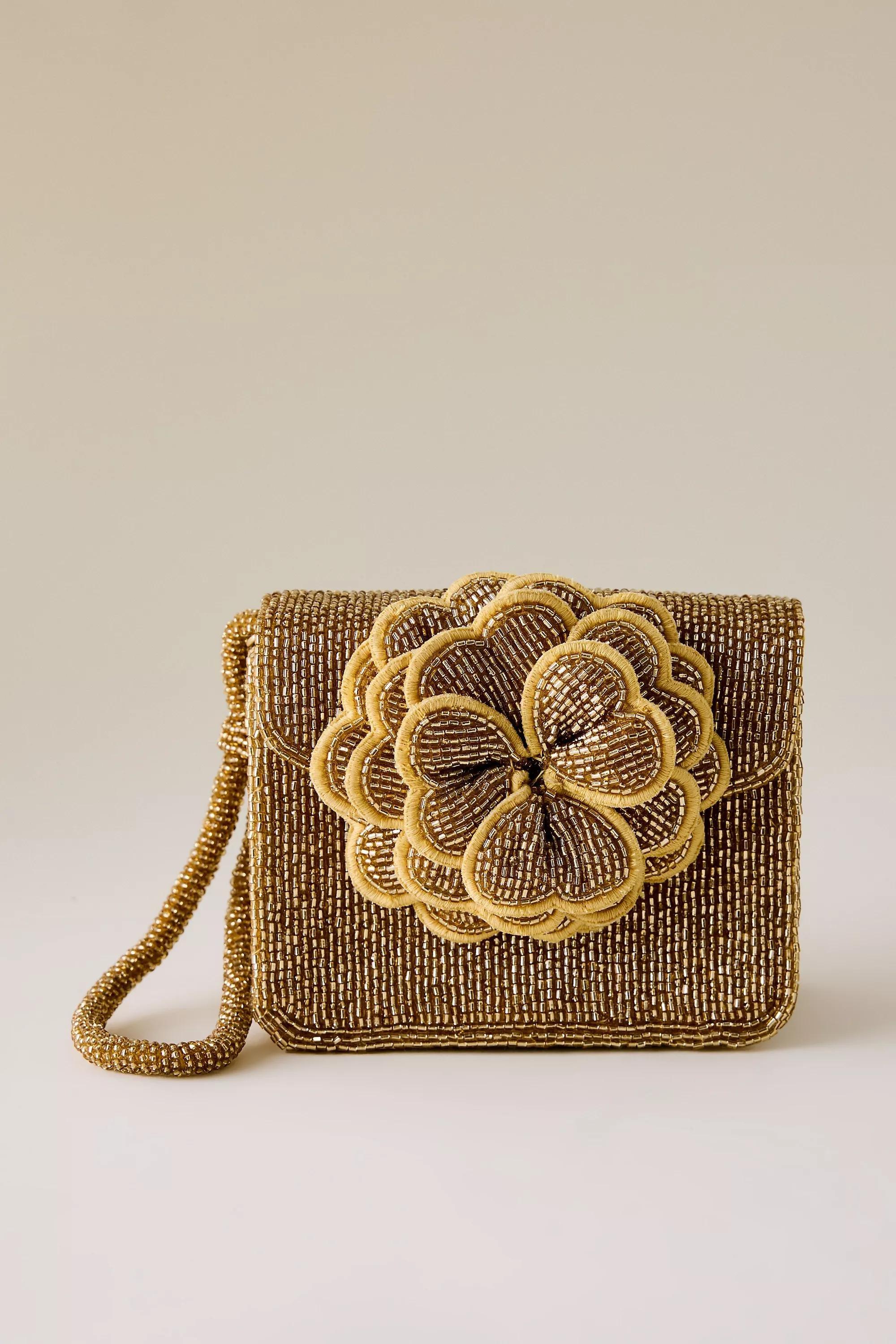 By Anthropologie Beaded Wristlet, Gold, A501_0070, medium