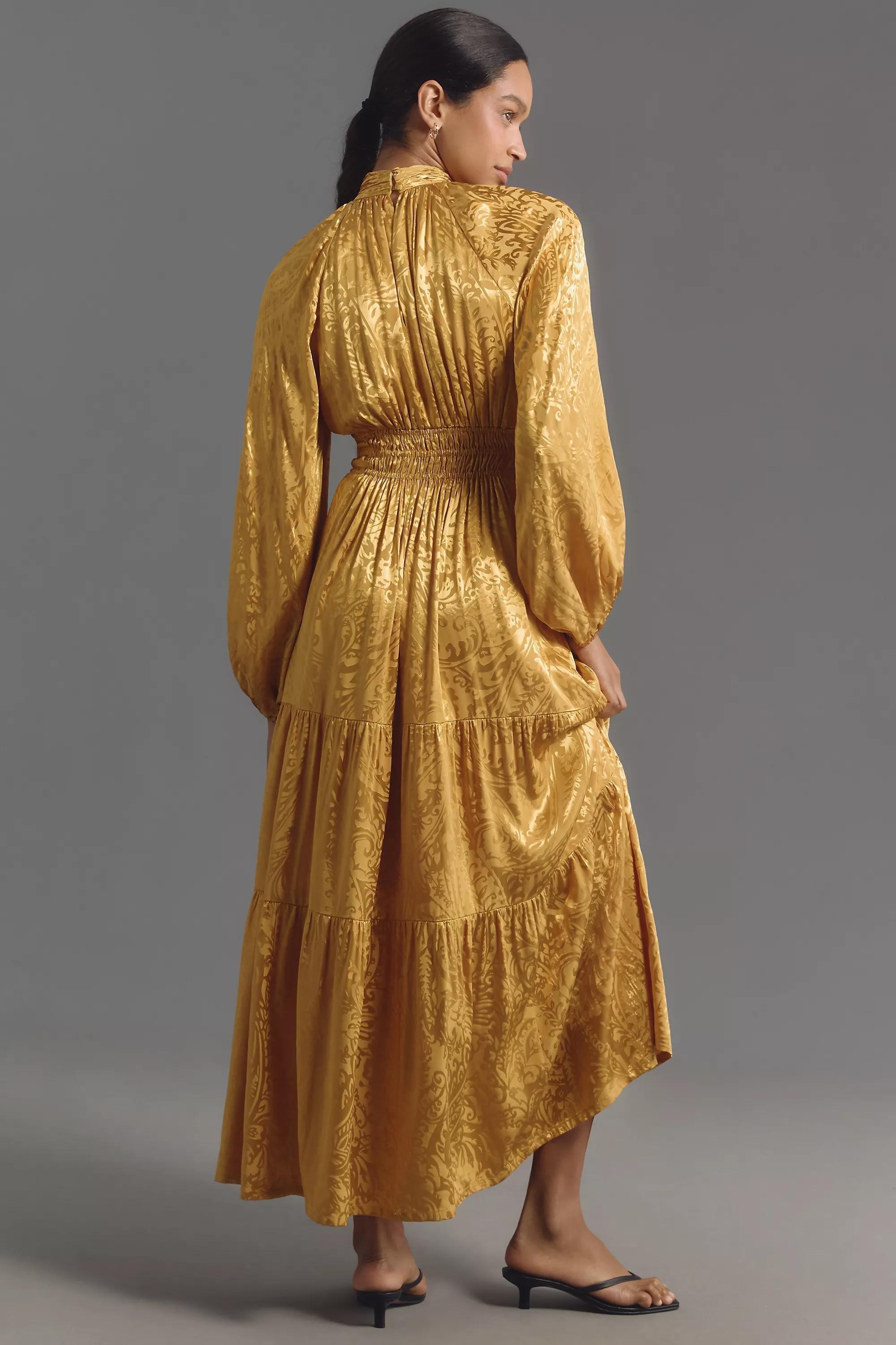 Anthropologie Embossed Milkmaid Maxi, Yellow, A501_0072, medium