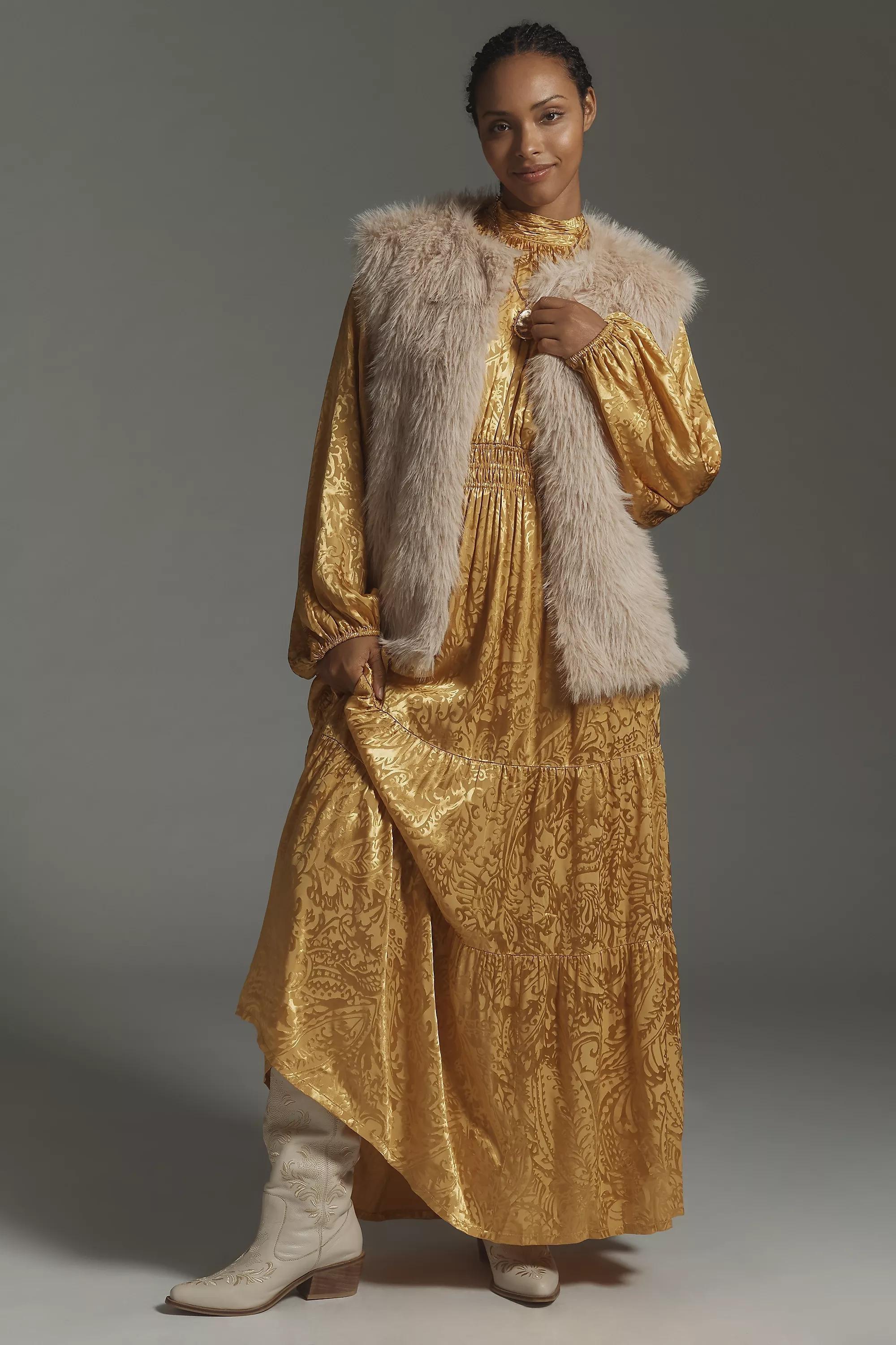 Anthropologie Embossed Milkmaid Maxi, Yellow, , large image number 3
