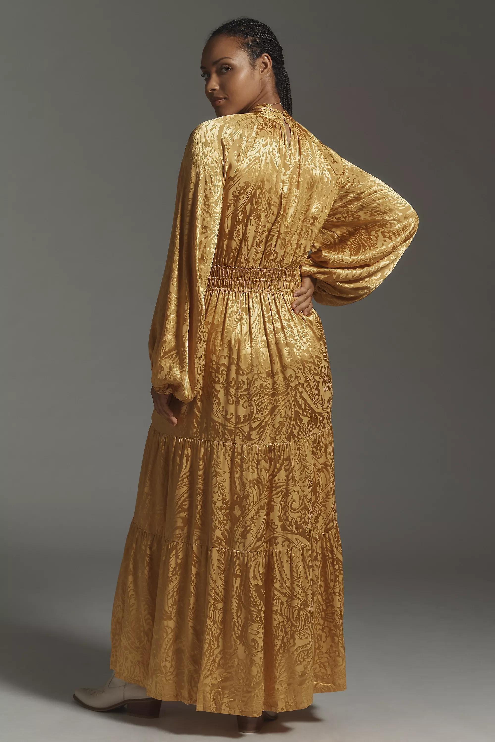 Anthropologie Embossed Milkmaid Maxi, Yellow, , large image number 4