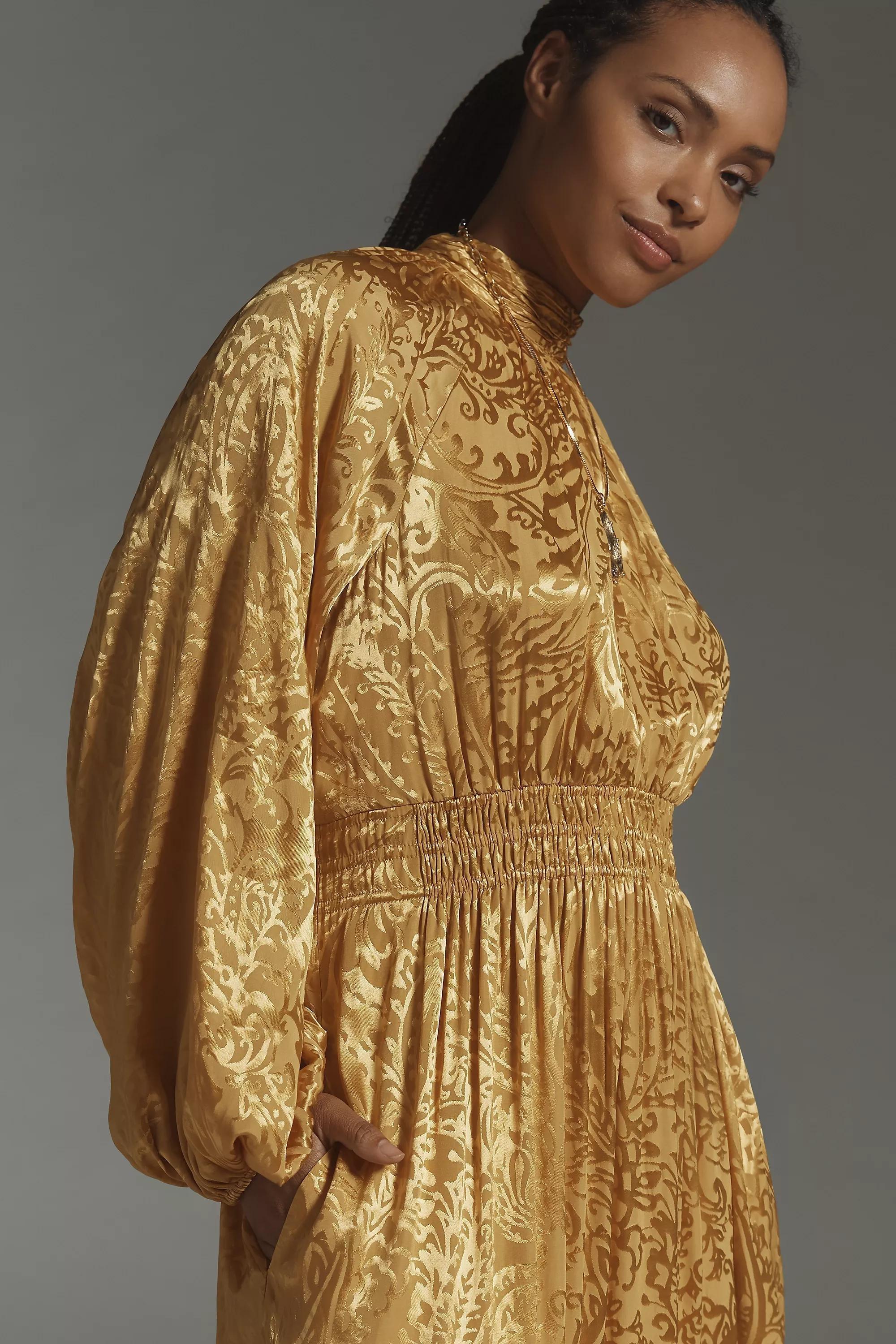 Anthropologie Embossed Milkmaid Maxi, Yellow, , large image number 5