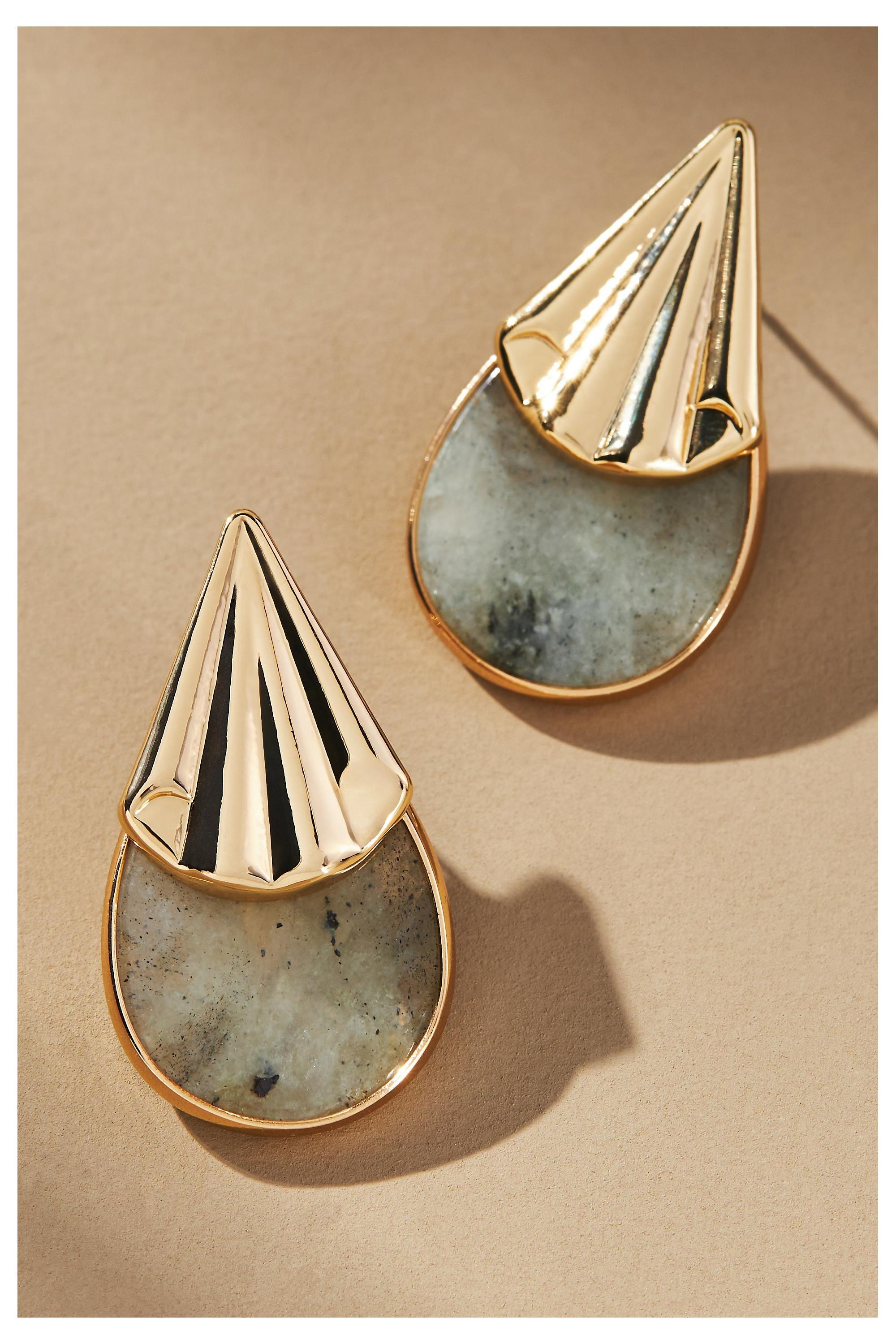14K Gold-Plated Western Stone Teardrop Earrings, Green, A501_0044, large image number 0