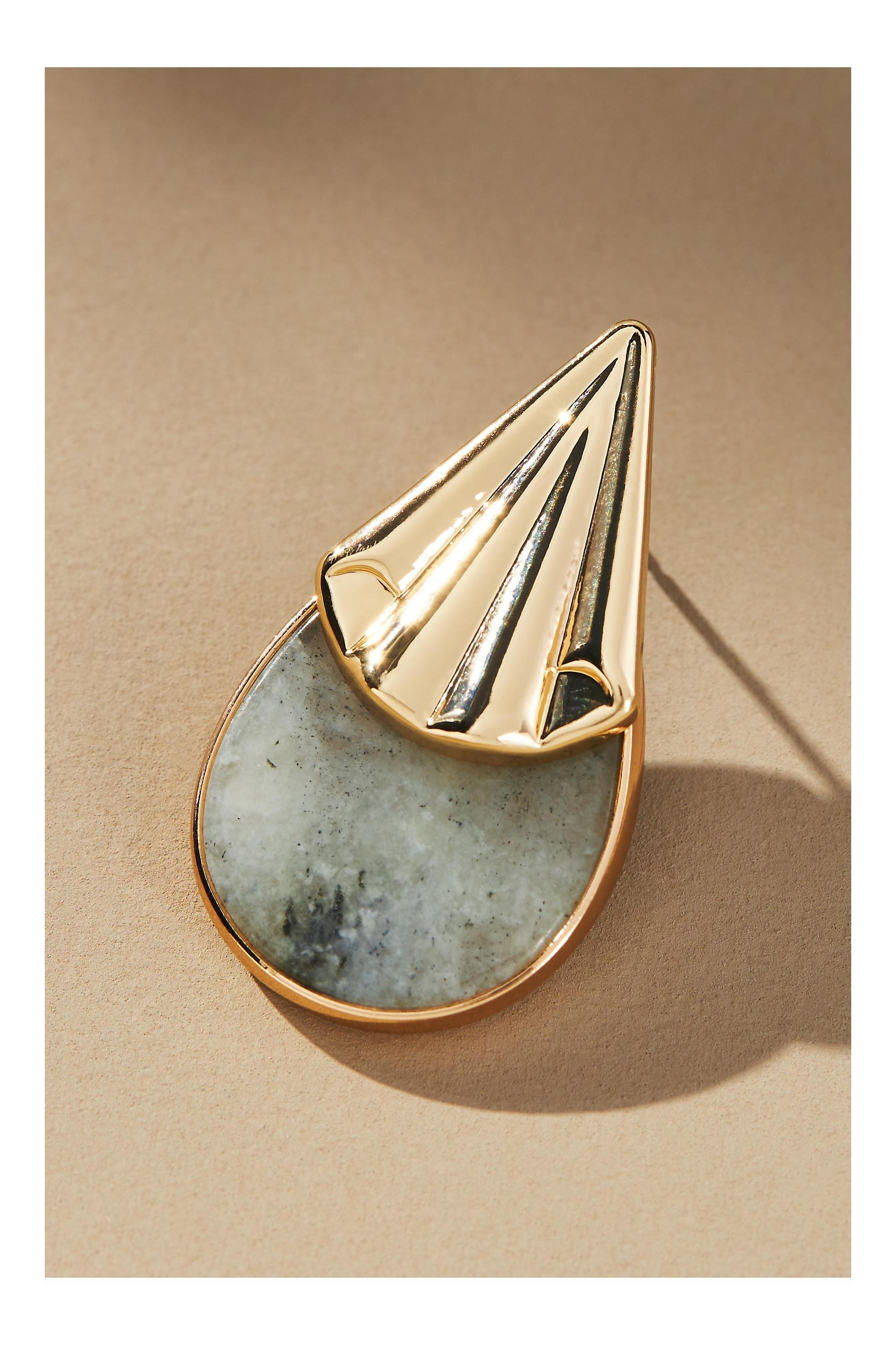 14K Gold-Plated Western Stone Teardrop Earrings, Green, A501_0044, large image number 1