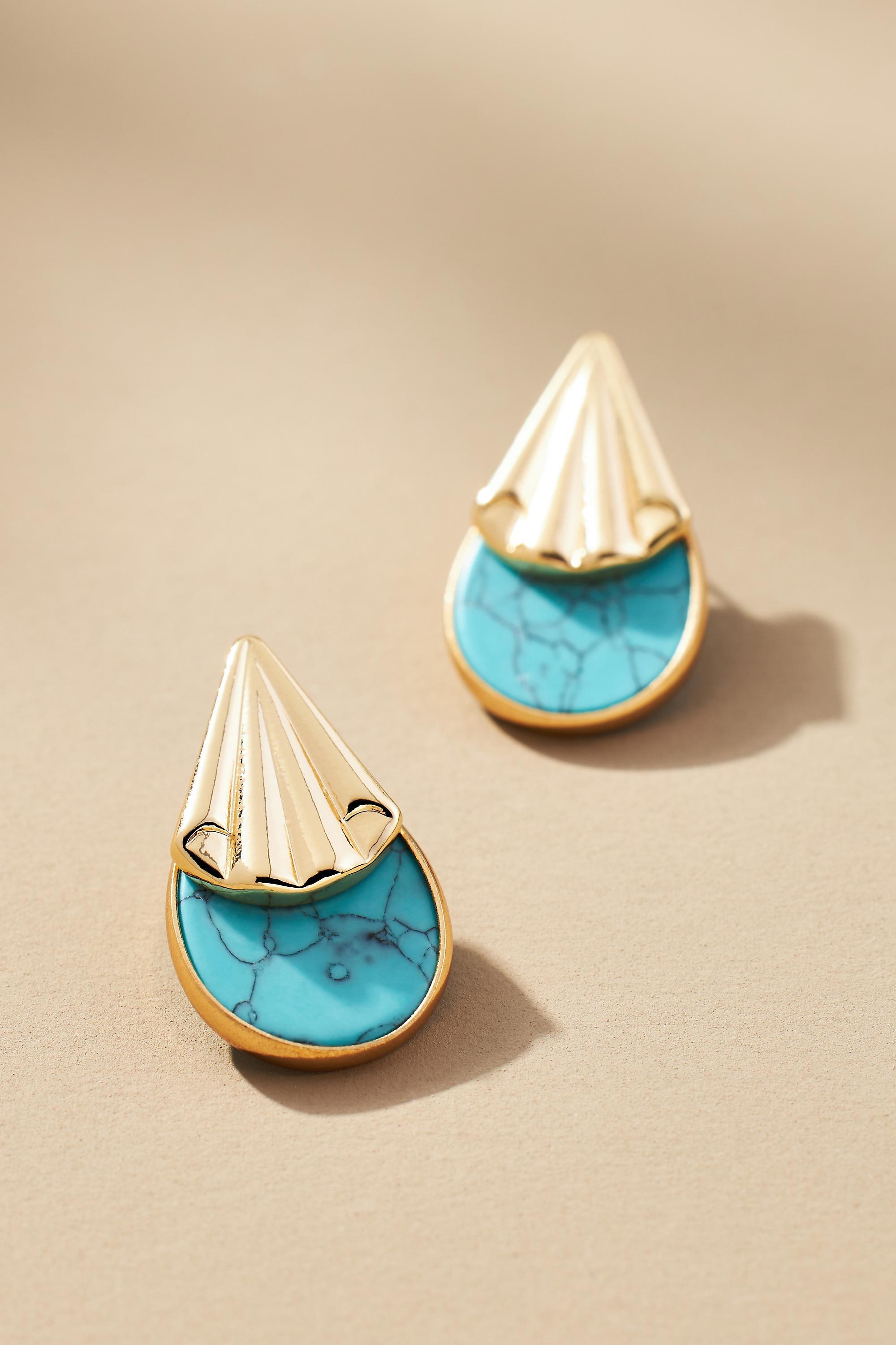 14K Gold-Plated Western Stone Teardrop Earrings, Blue, A501_0046, large image number 0