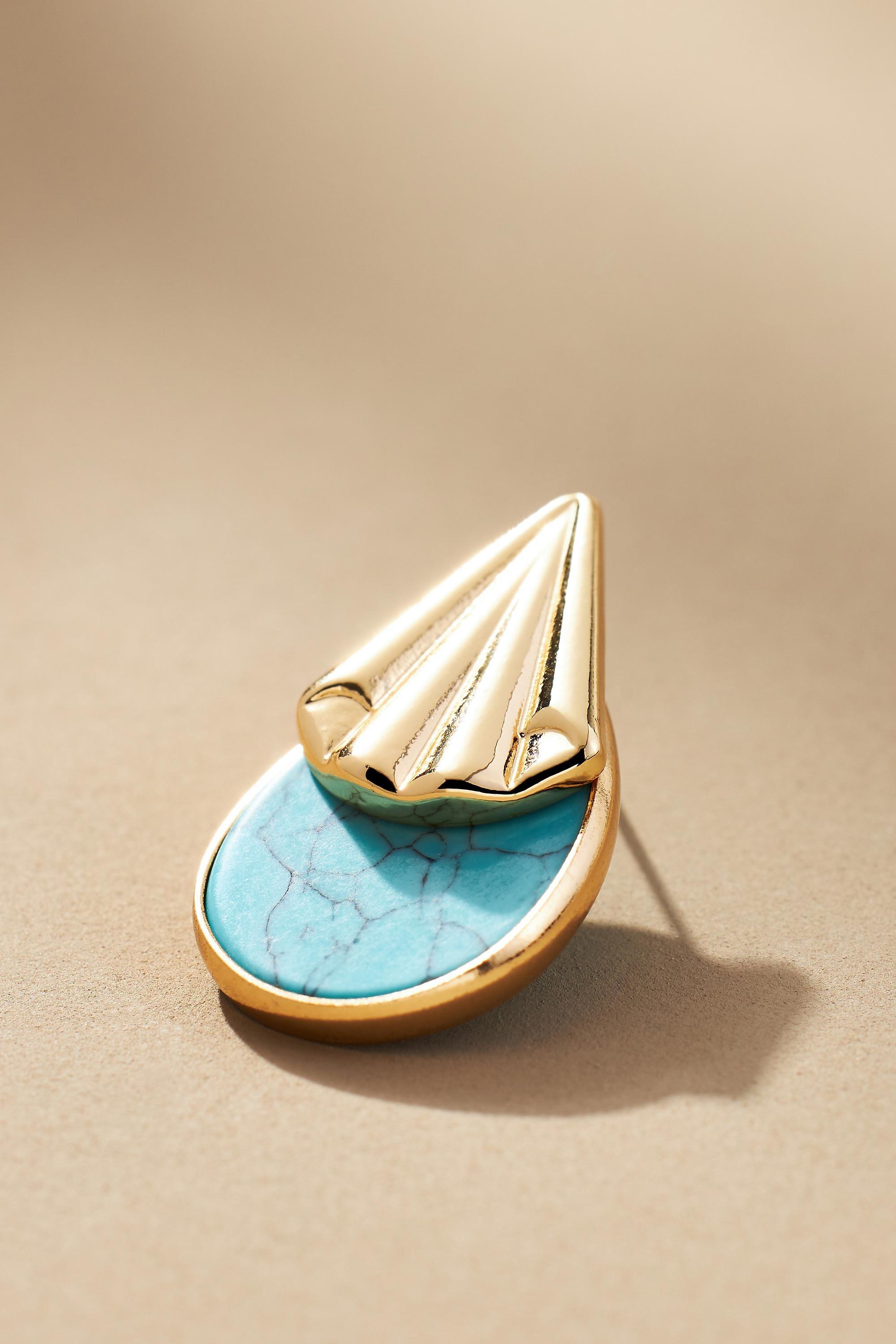 14K Gold-Plated Western Stone Teardrop Earrings, Blue, A501_0046, large image number 1