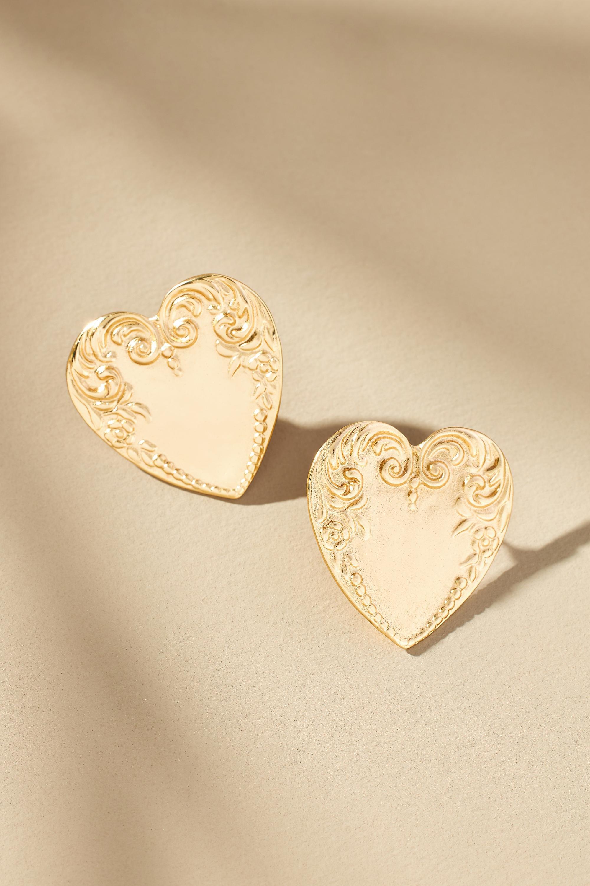14K Gold-Plated Western Heart Post Earrings, Gold, A501_0070, large image number 0