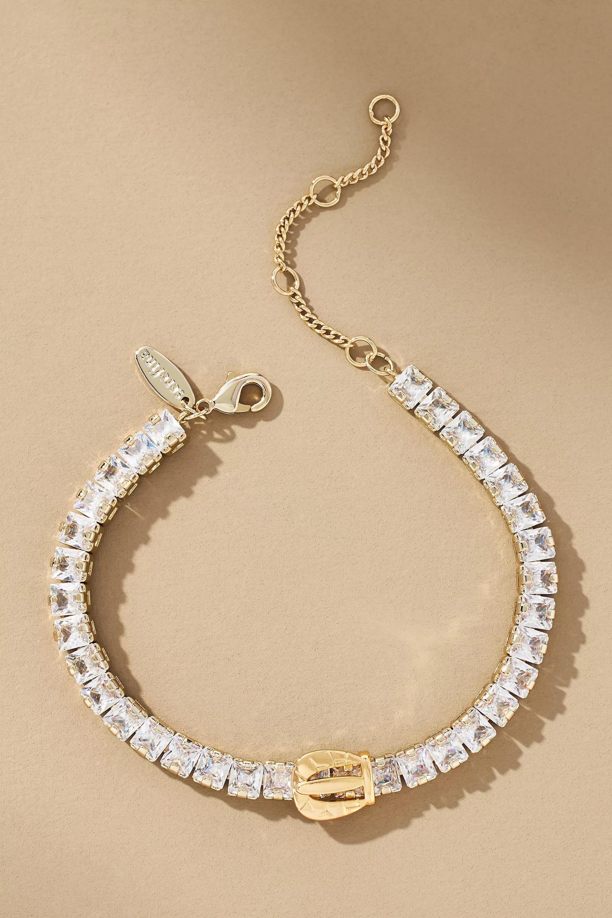 Anthropologie Buckle Crystal Bracelet, Gold, A501_0070, large image number 0