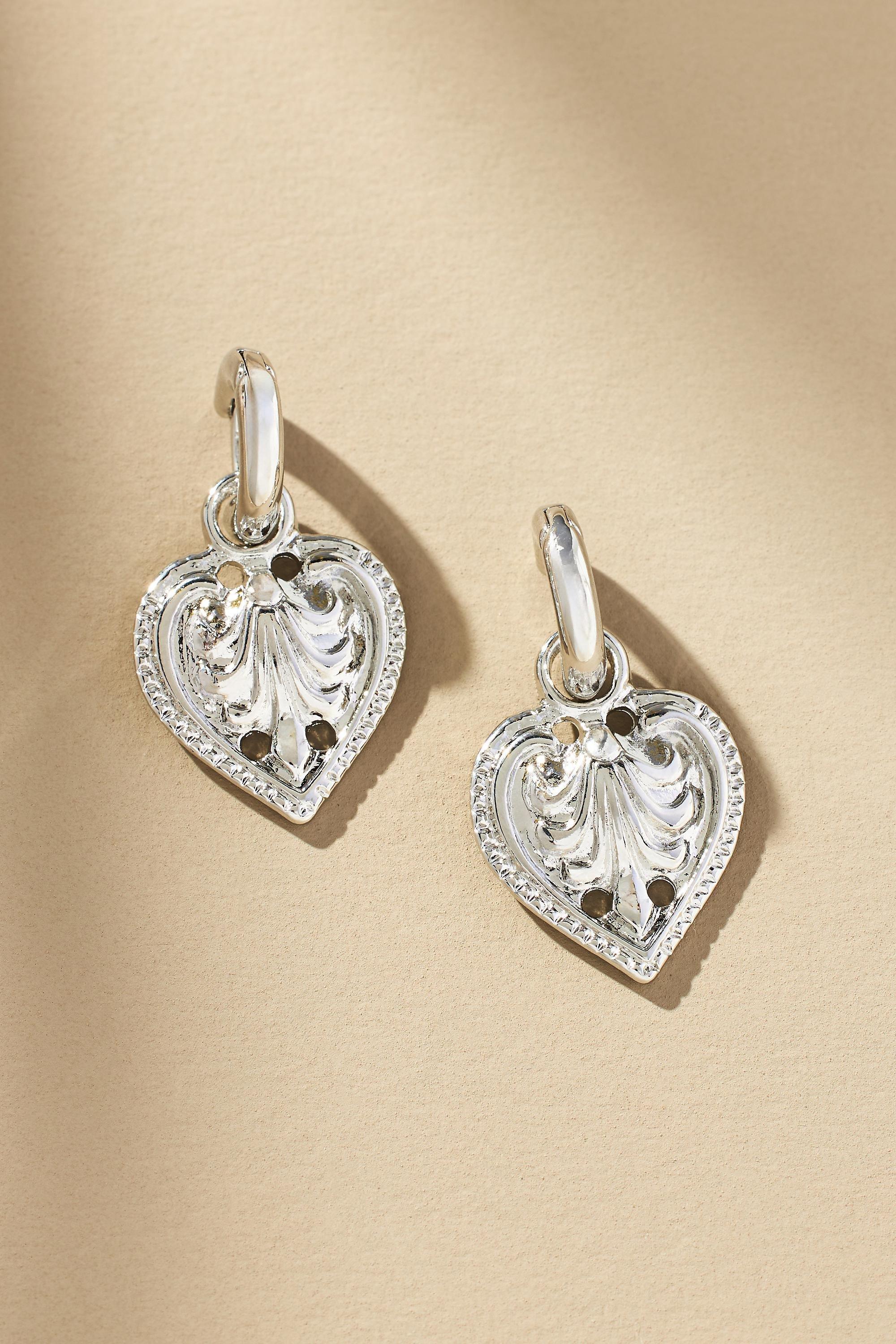 14K Gold-Plated Western Heart Huggie Earrings, Silver, A501_0007, large image number 0