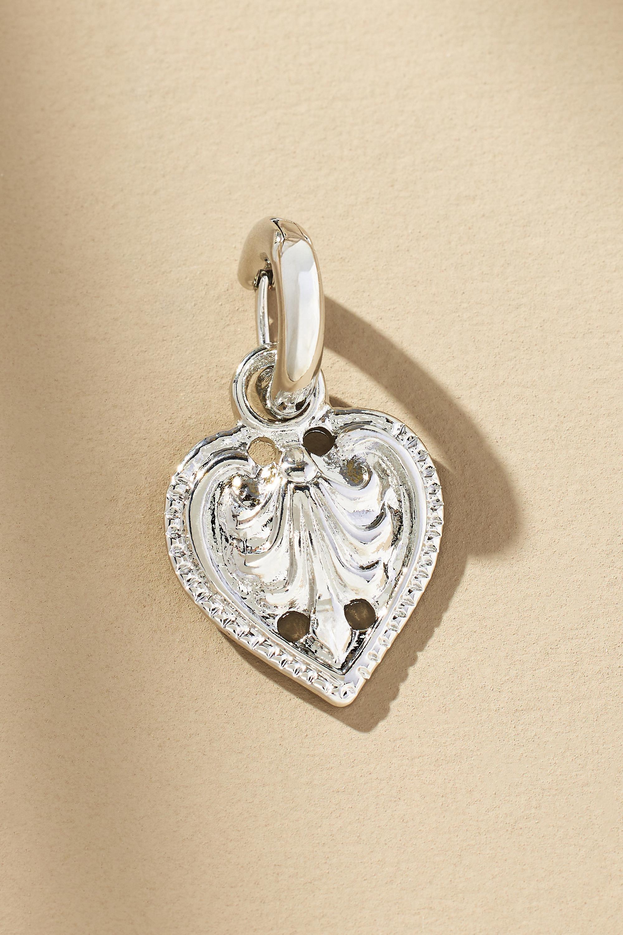 14K Gold-Plated Western Heart Huggie Earrings, Silver, A501_0007, large image number 1