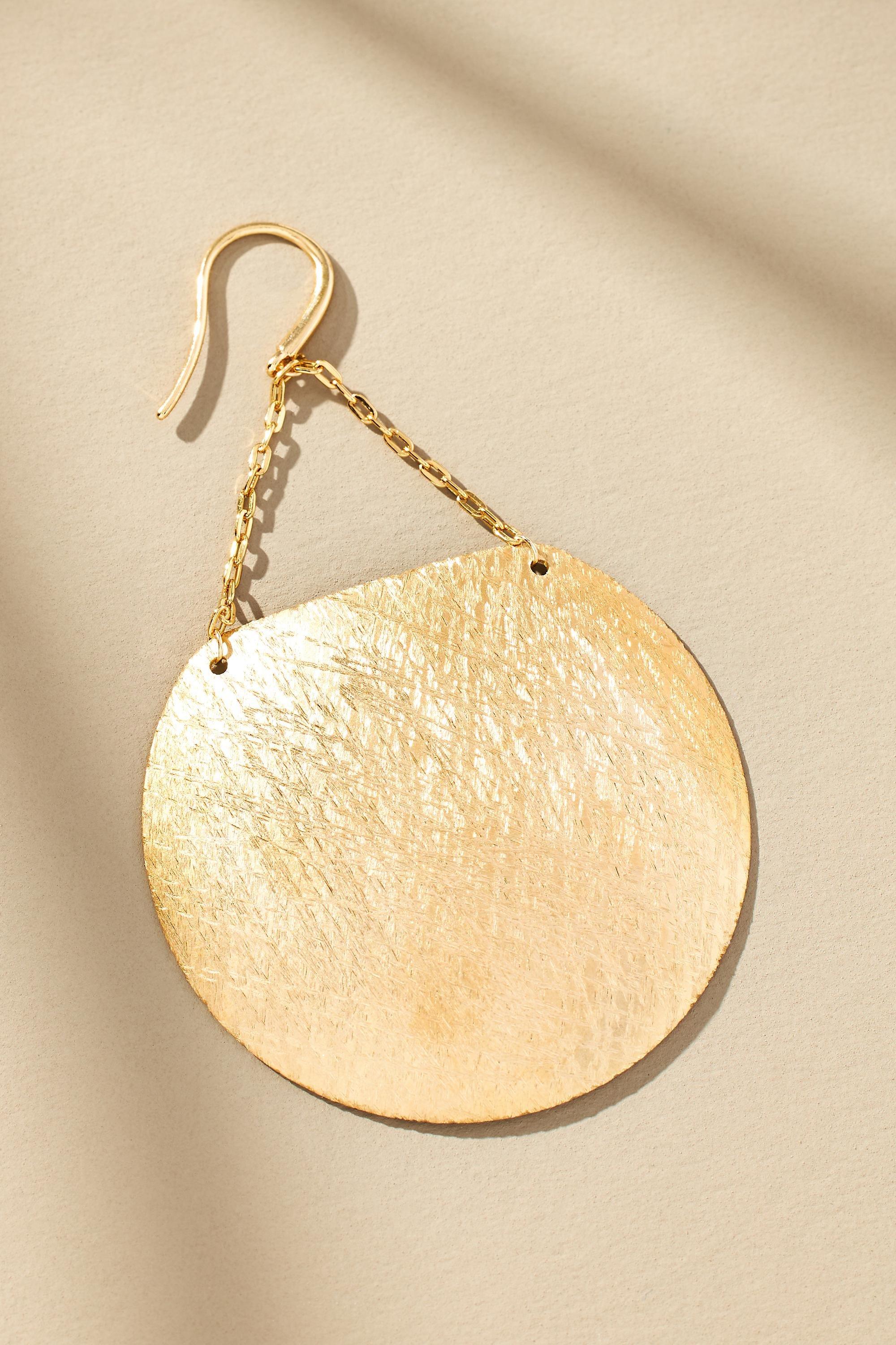 14K Gold-Plated Hammered Disc Drop Earrings, Gold, A501_0070, large image number 1