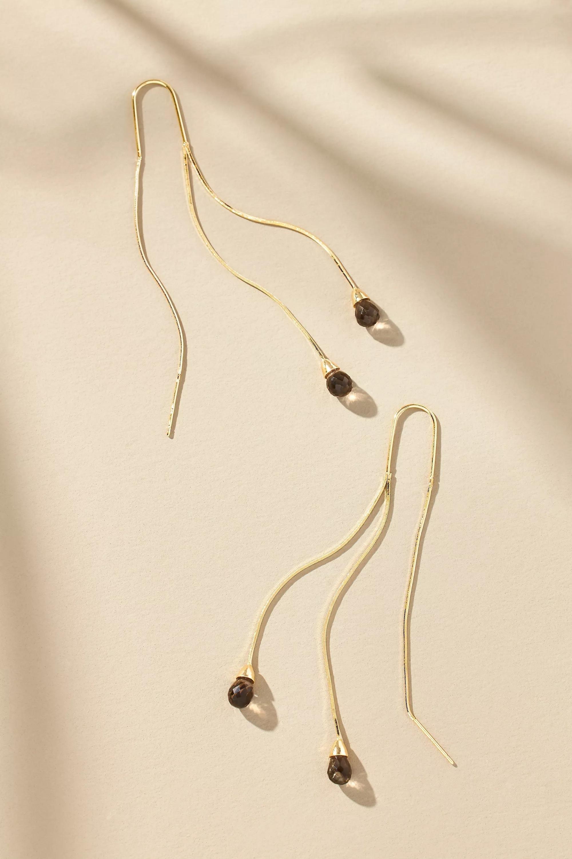 14K Gold-Plated Sunset Stone Wire Drop Earrings, Black, , medium