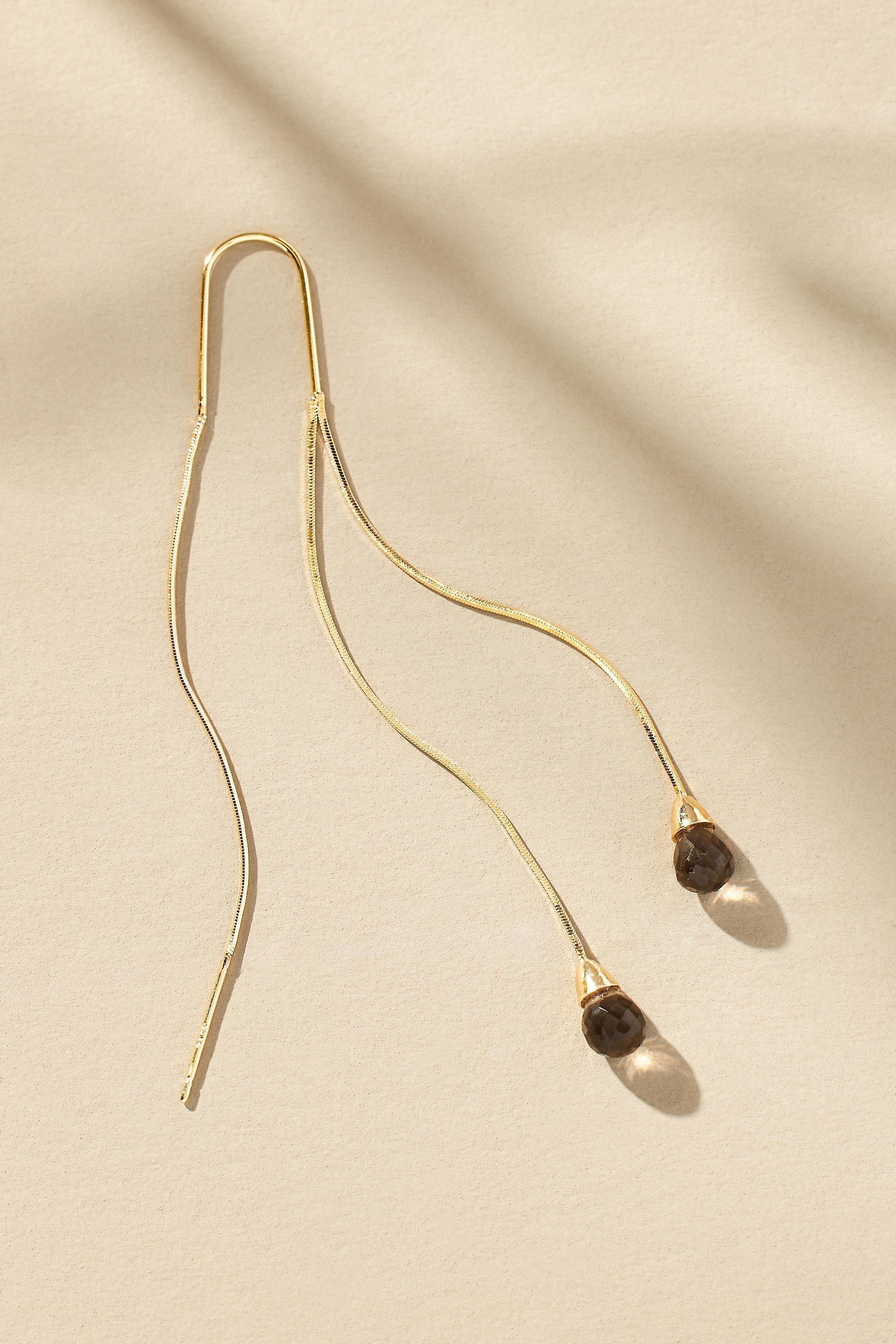 14K Gold-Plated Sunset Stone Wire Drop Earrings, Black, A501_0001, large image number 2