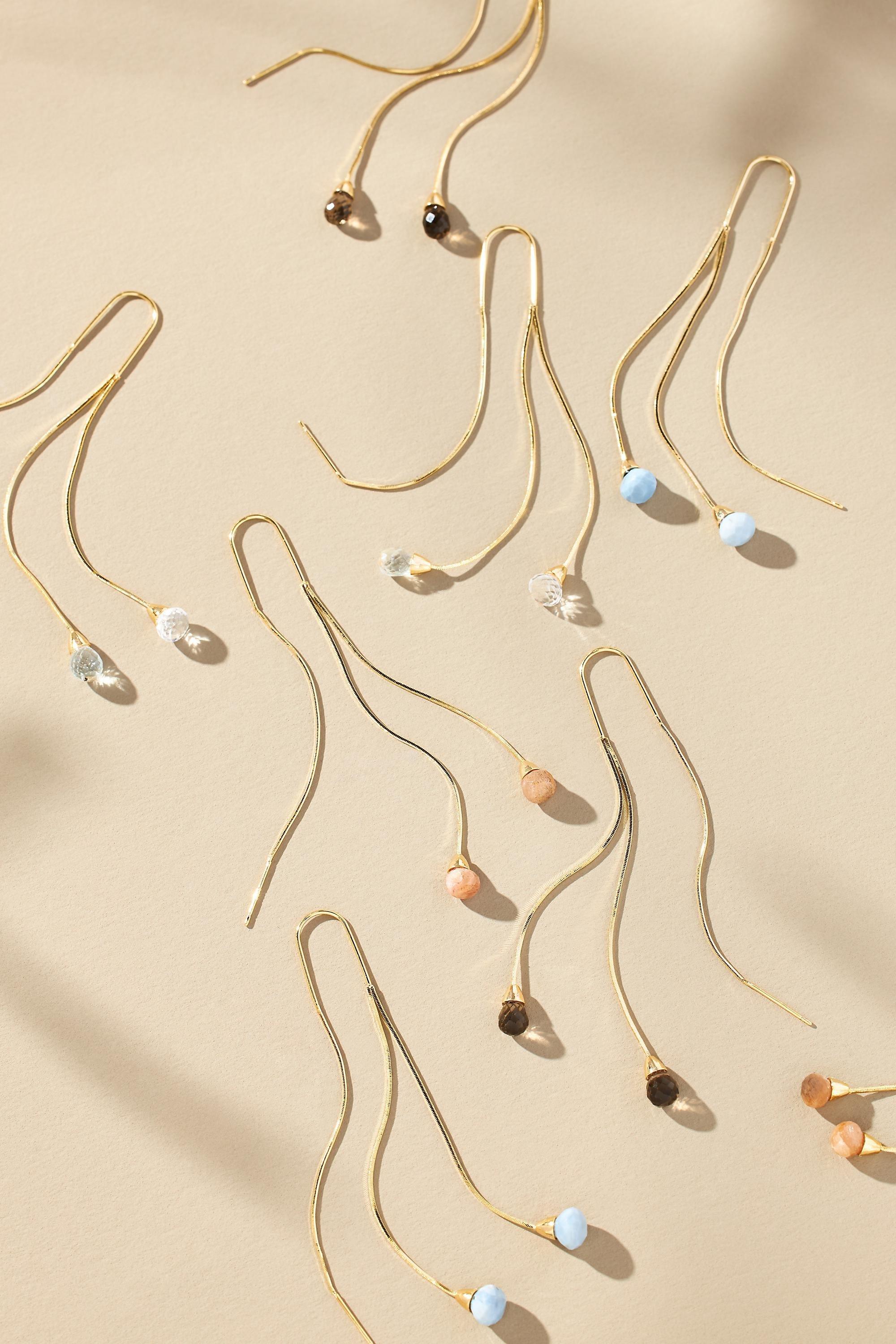 14K Gold-Plated Sunset Stone Wire Drop Earrings, Blue, A501_0045, large image number 1