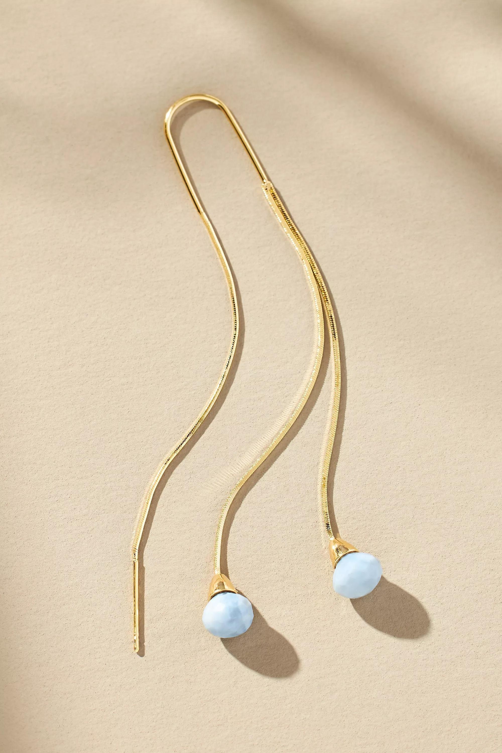 14K Gold-Plated Sunset Stone Wire Drop Earrings, Blue, A501_0045, large image number 2