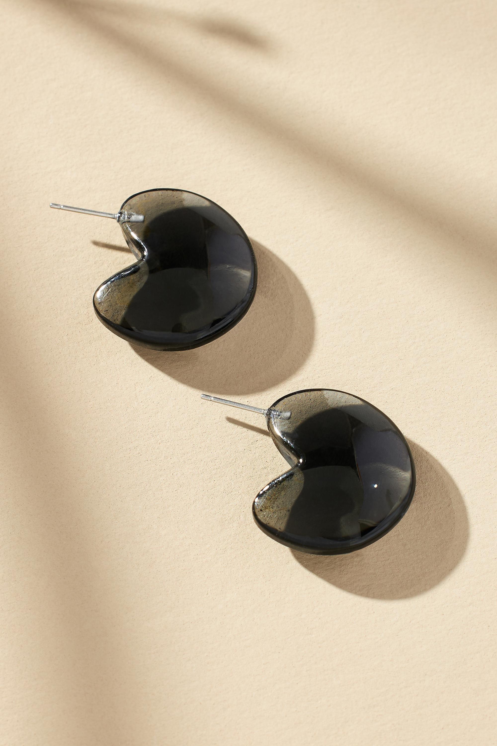 Curved Lucite Earrings, Black, A501_0001, large image number 1