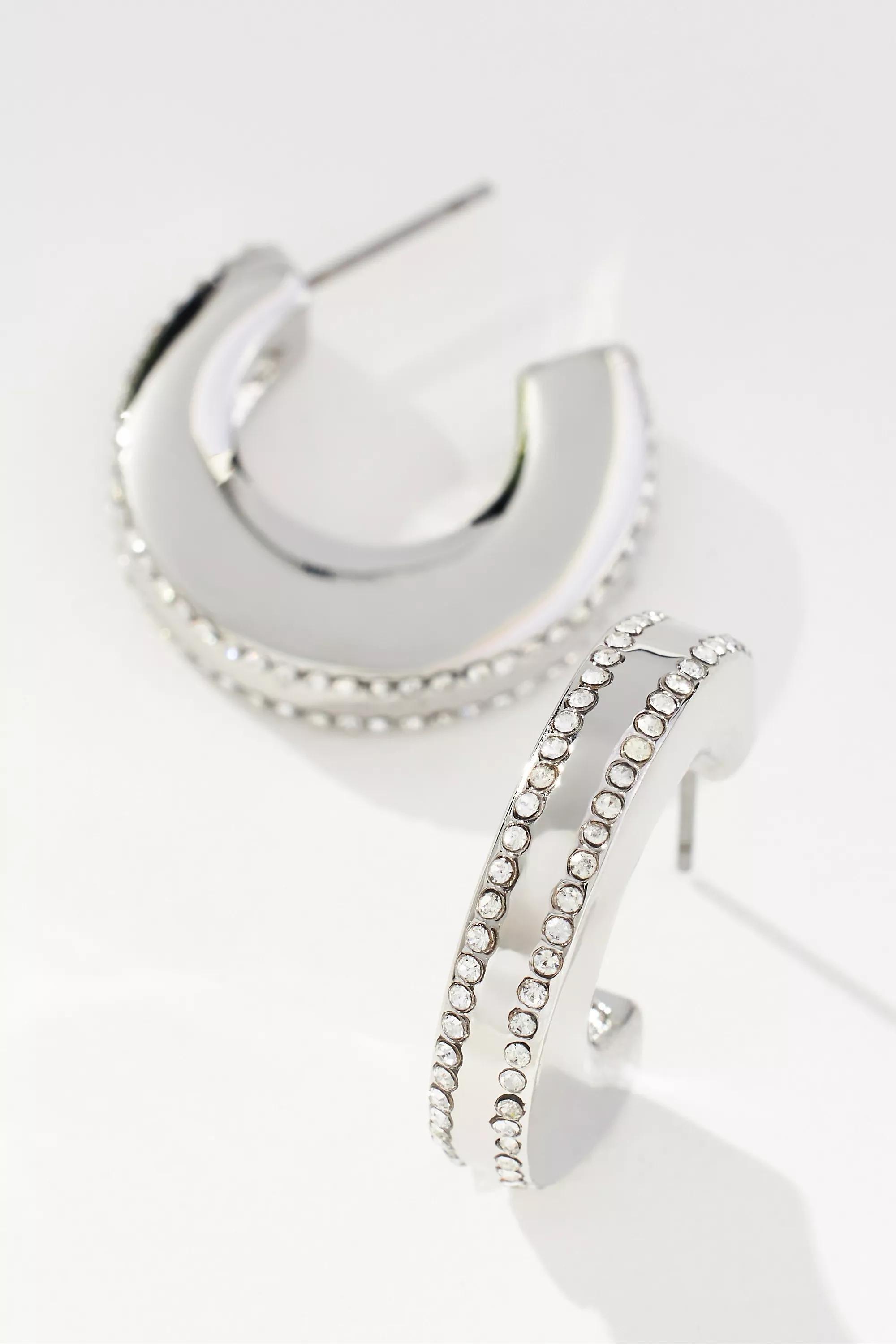 Small Foundation Hoop Earrings, Silver, A501_0007, medium