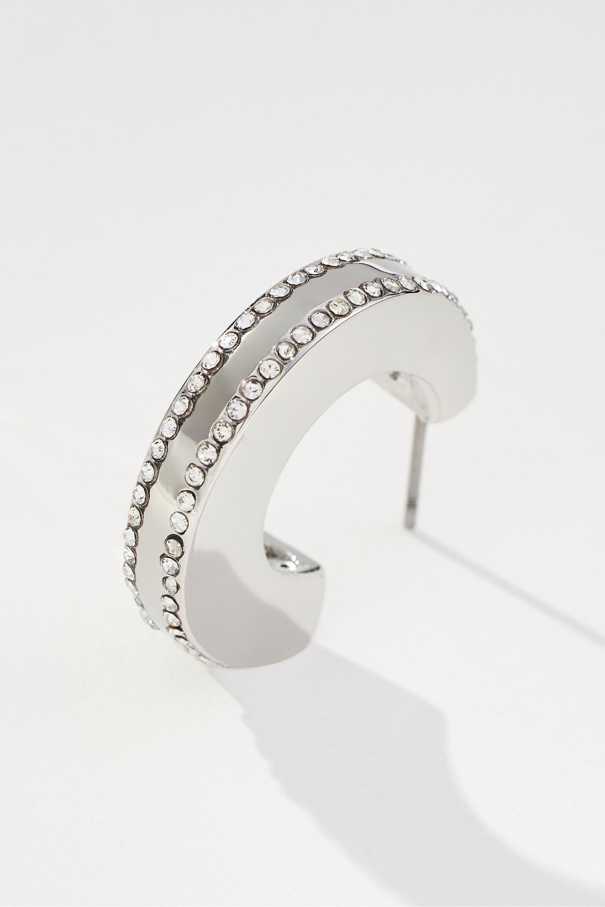 Small Foundation Hoop Earrings, Silver, A501_0007, large image number 1