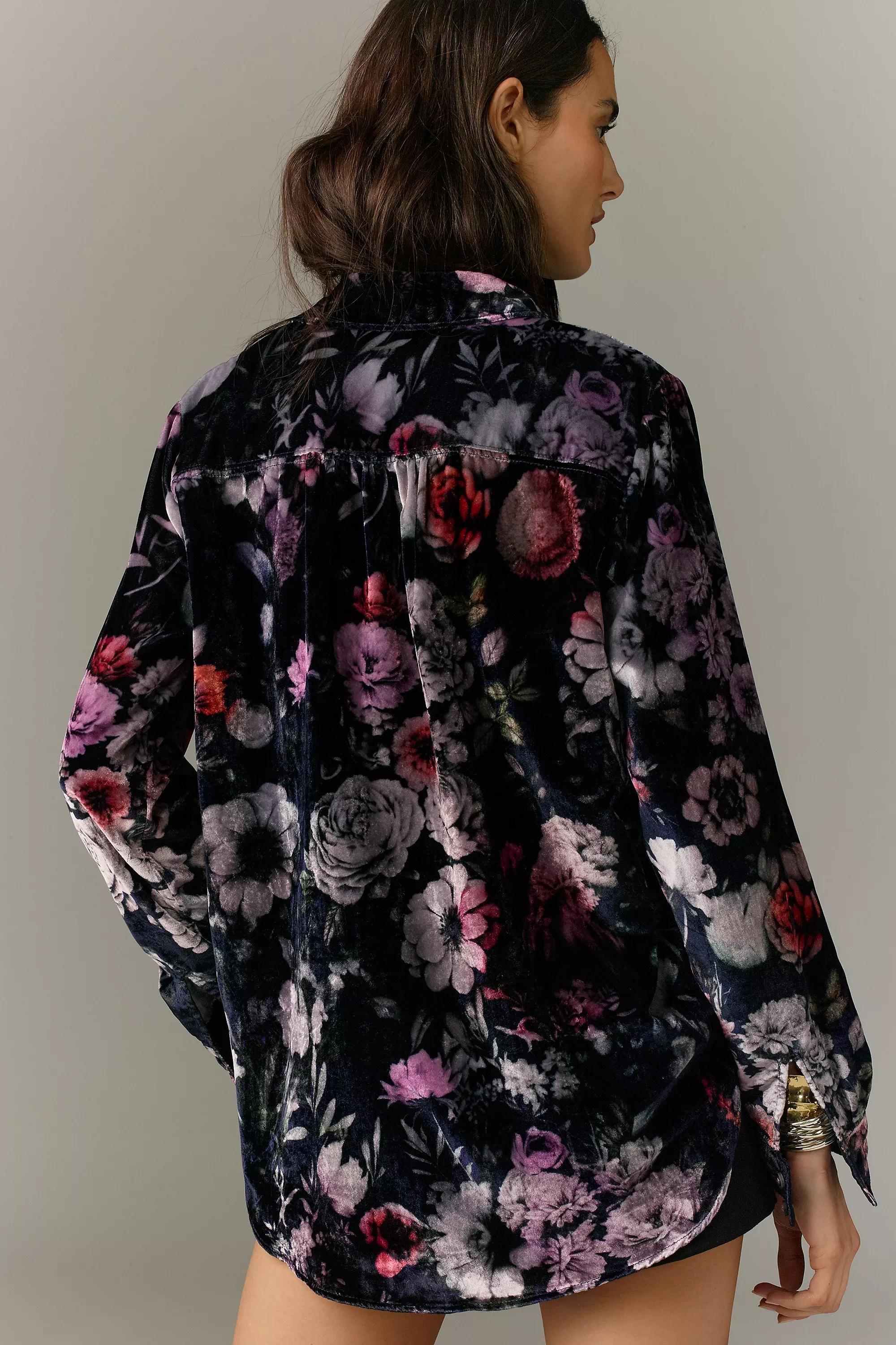 Anthropologie Floral Button Down, Black, , large image number 1