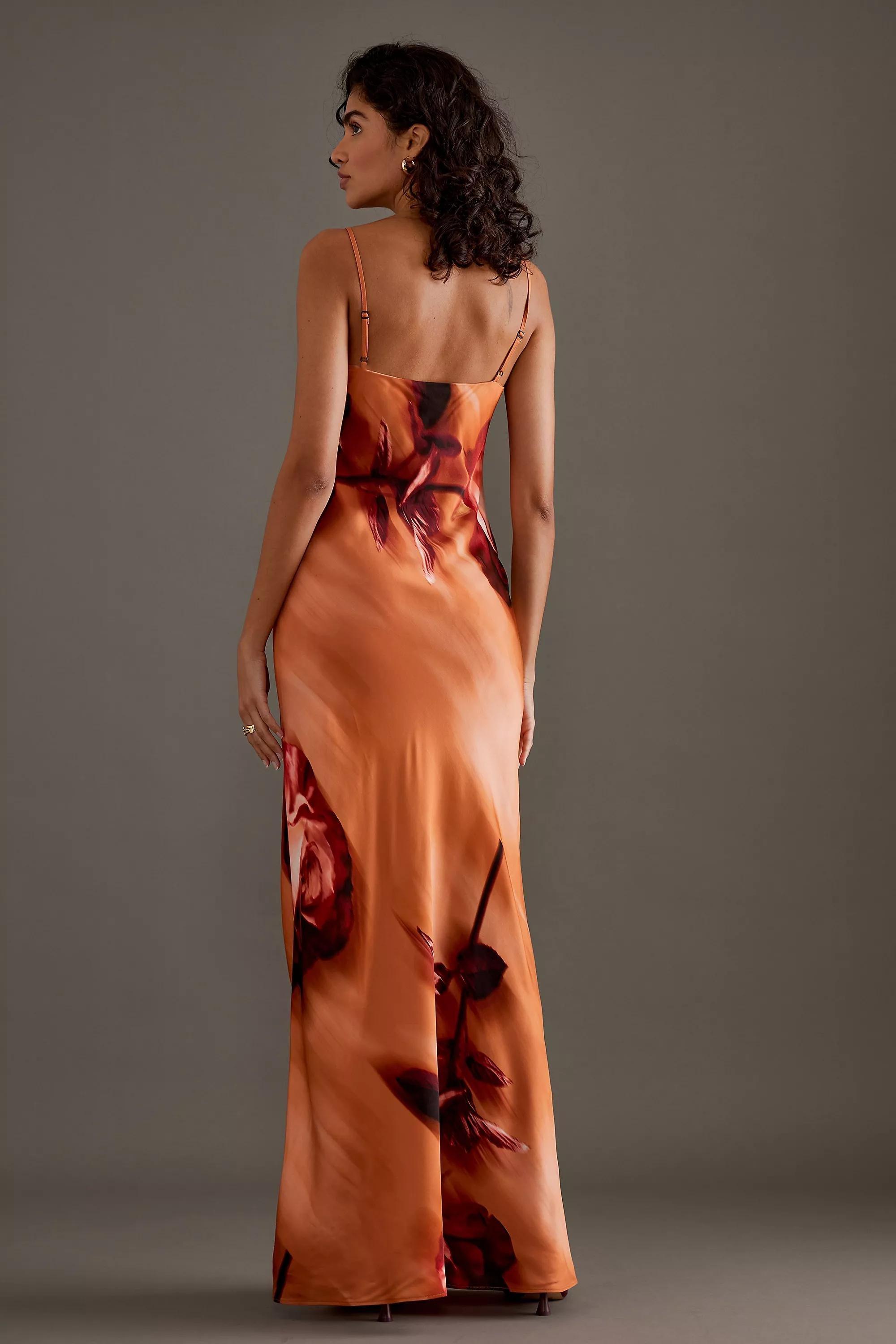 Halter Satin Maxi Slip Dress, Orange, , large image number 1