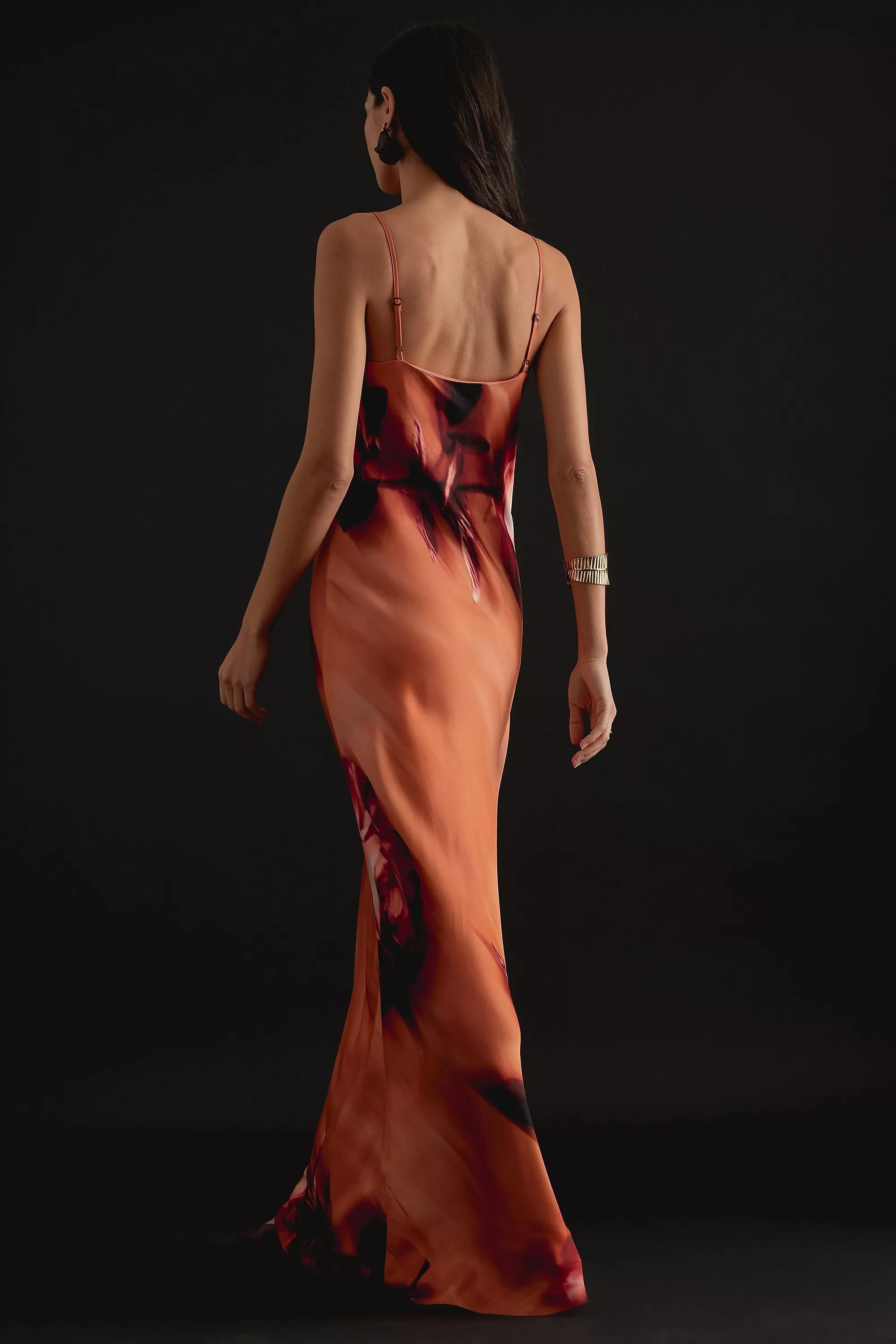 Halter Satin Maxi Slip Dress, Orange, , large image number 2