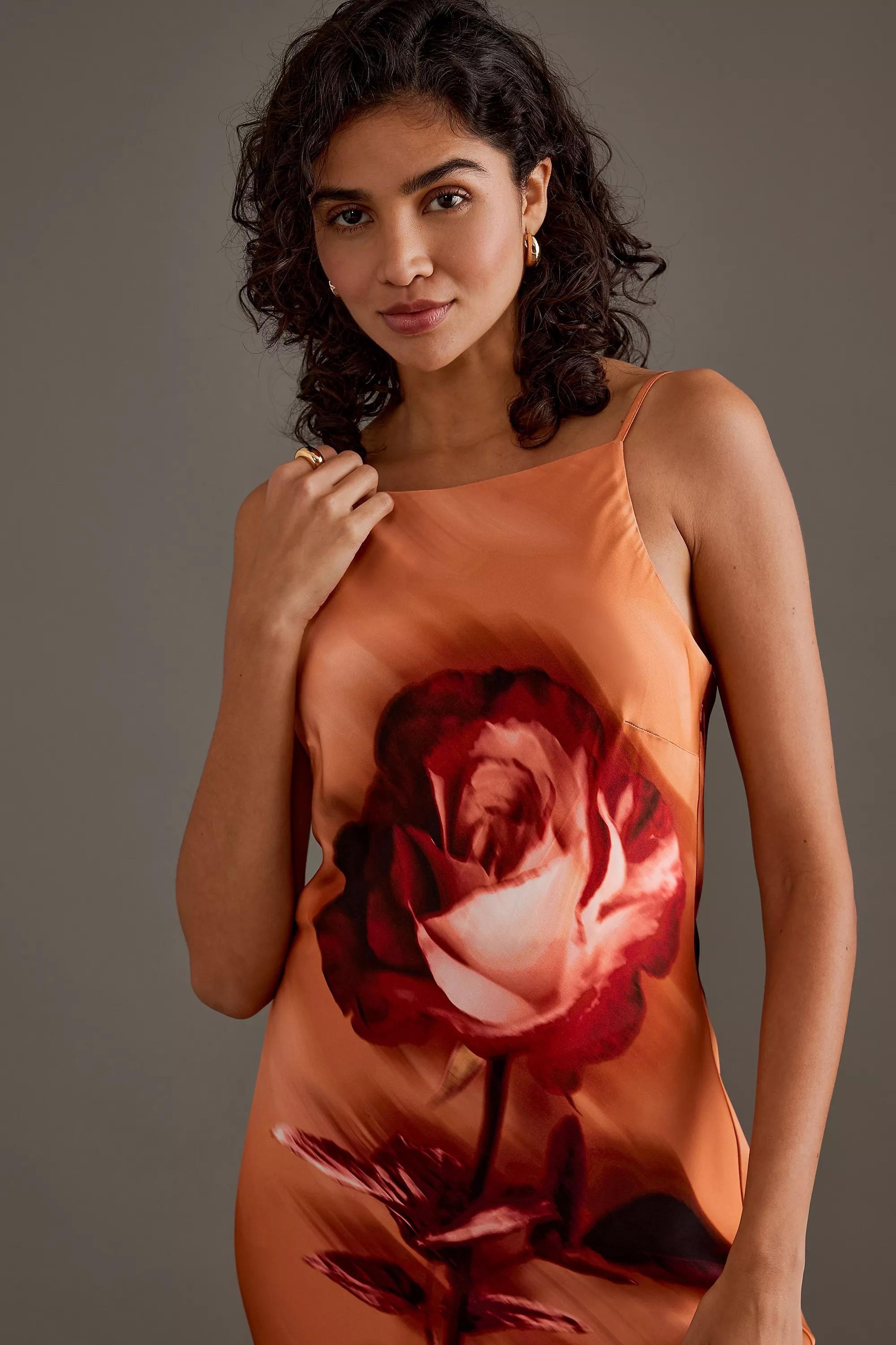 Halter Satin Maxi Slip Dress, Orange, , large image number 3