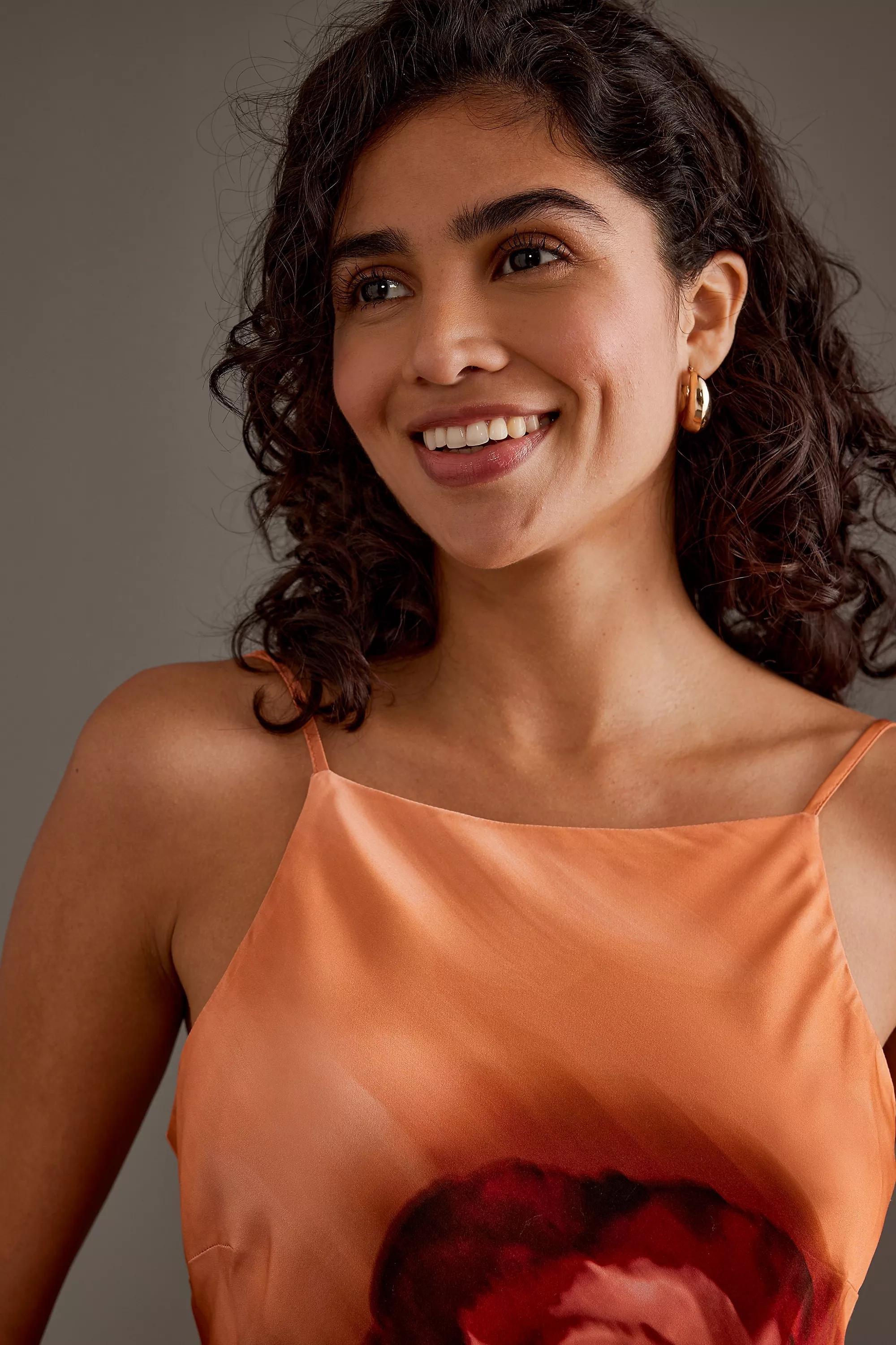 Halter Satin Maxi Slip Dress, Orange, , large image number 5
