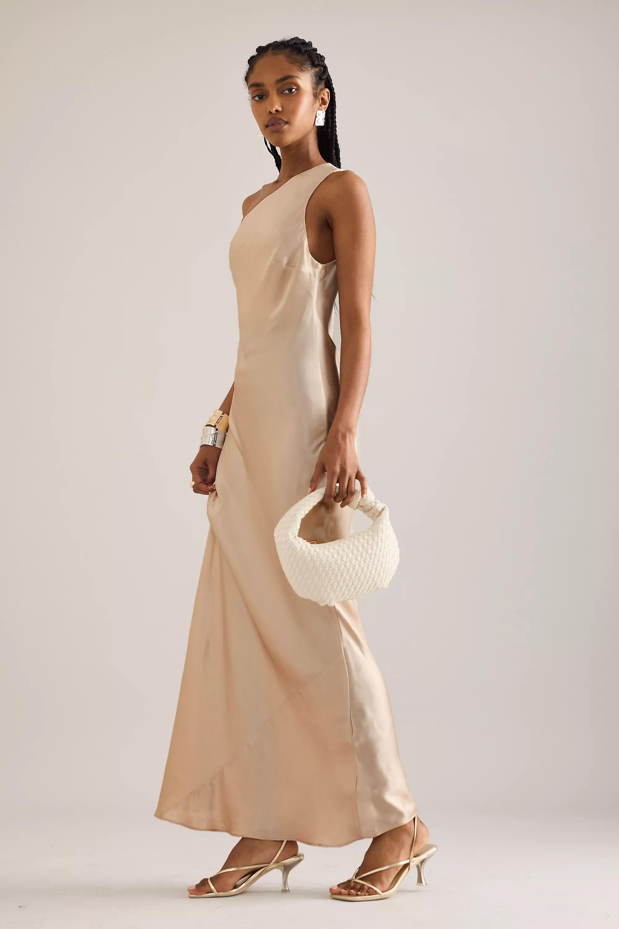 One-Shoulder Satin Maxi Slip Dress, Ivory, , large image number 4