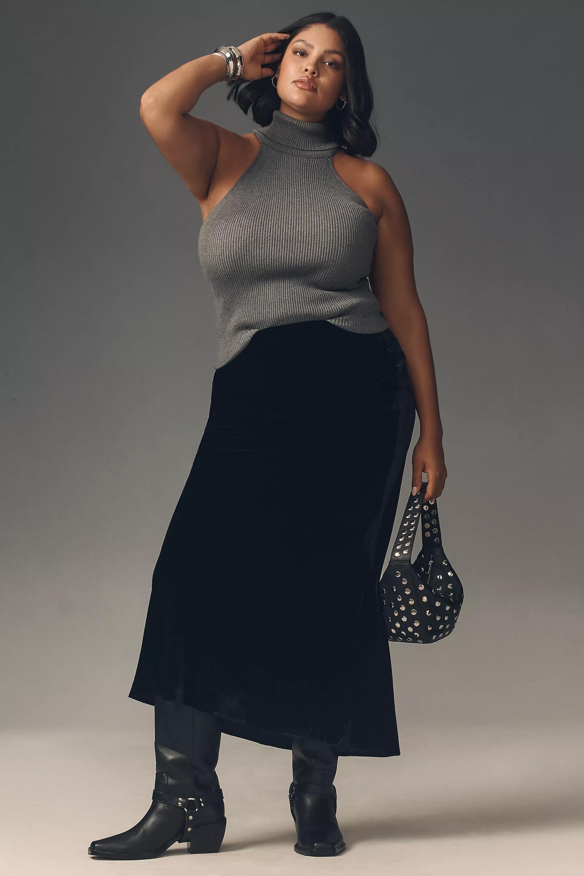 The Tilda Maxi Slip Skirt: Velvet Edition, Black, , large image number 0