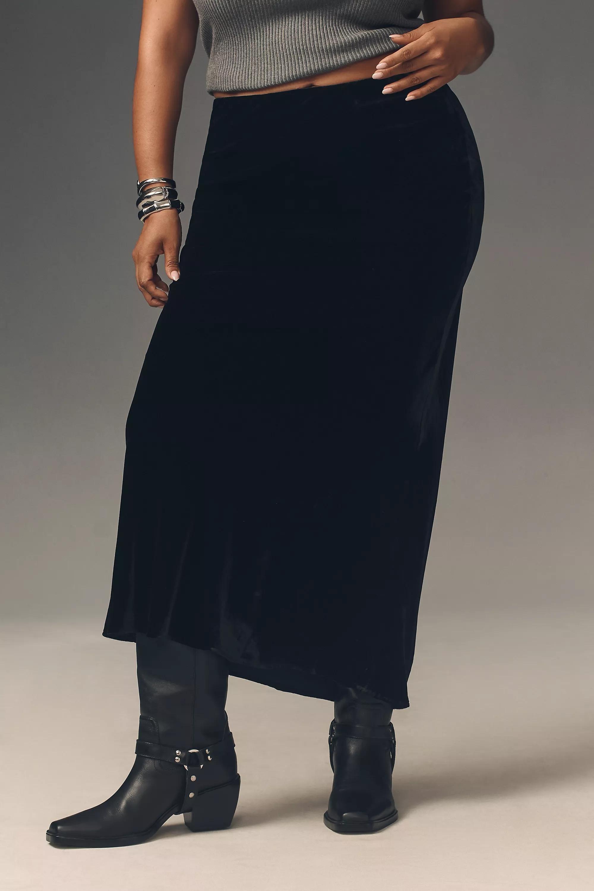 The Tilda Maxi Slip Skirt: Velvet Edition, Black, , large image number 1
