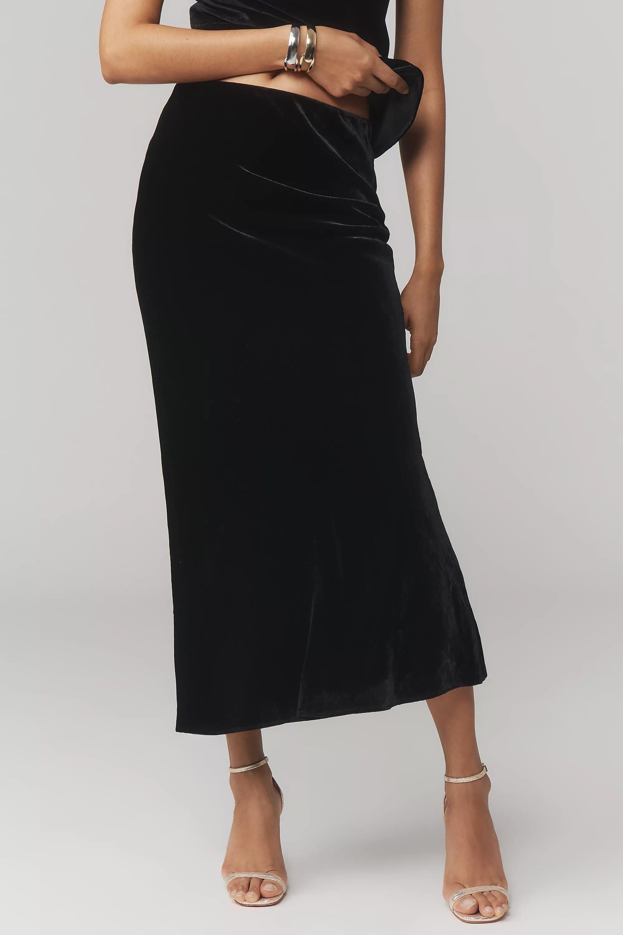 The Tilda Maxi Slip Skirt: Velvet Edition, Black, , large image number 5