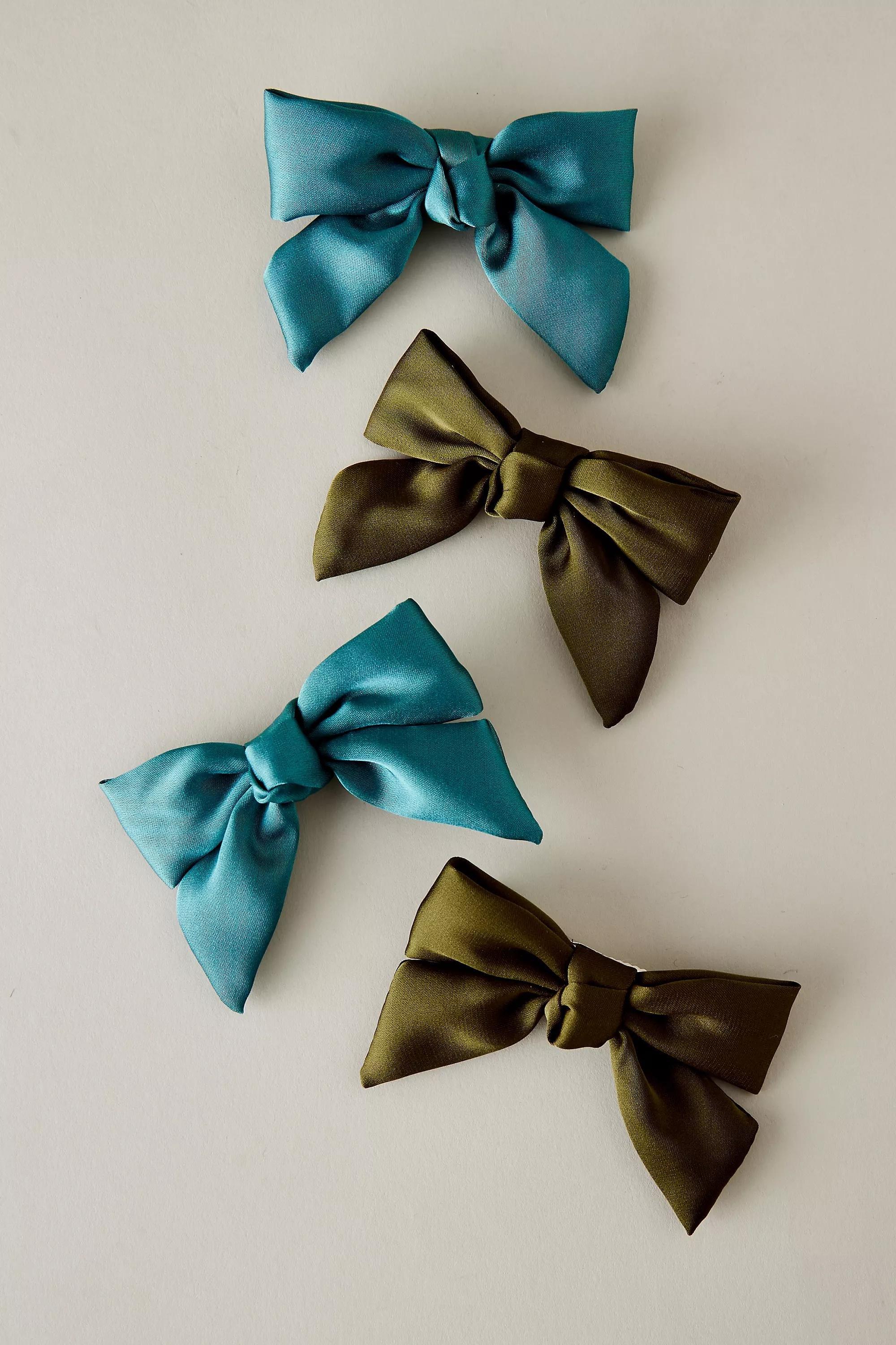 Satin Bow Hair Clips, Set of 2, , medium