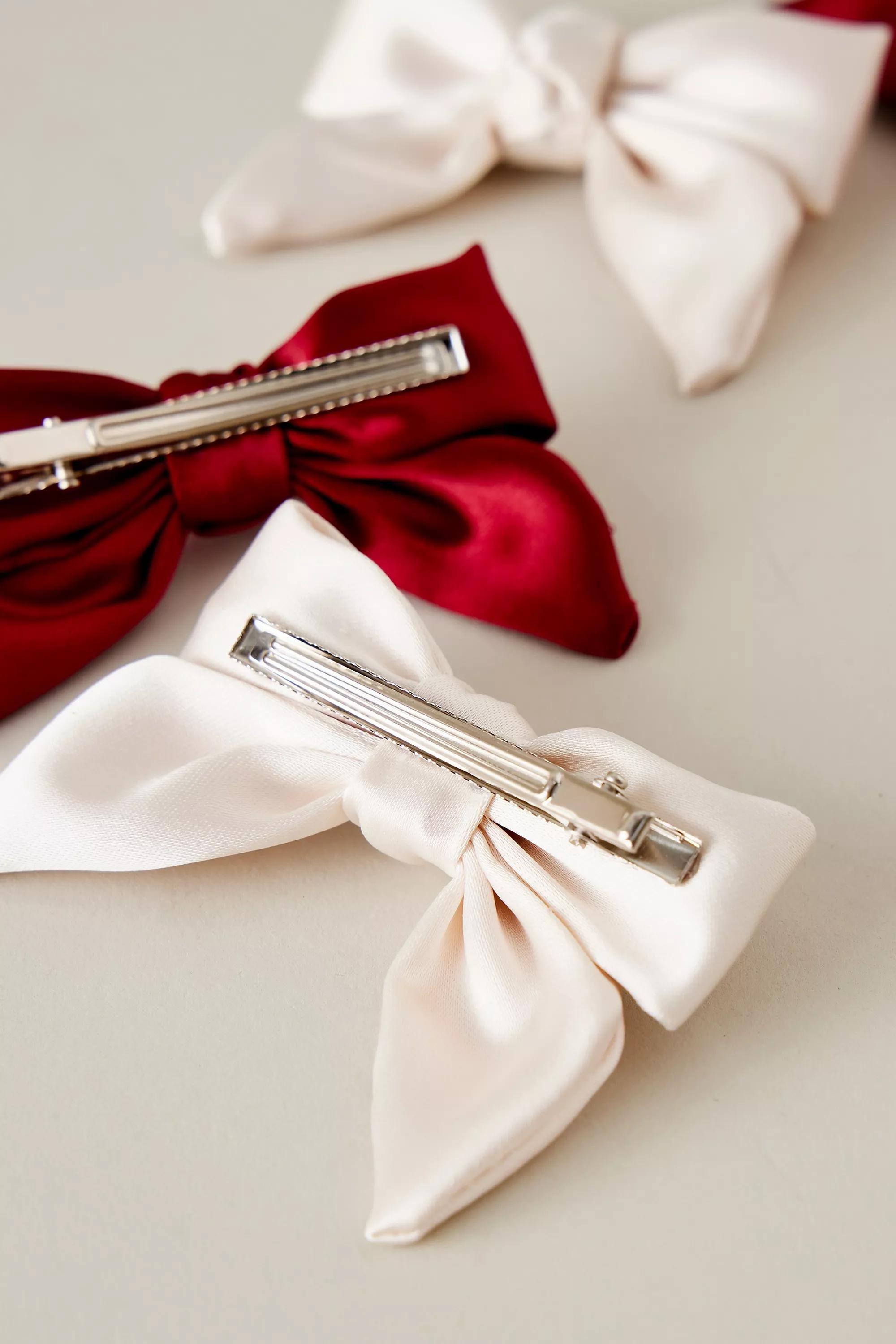 RED BERRY Satin Bow Hair Clips, Set of 2, A501_0262, large image number 1