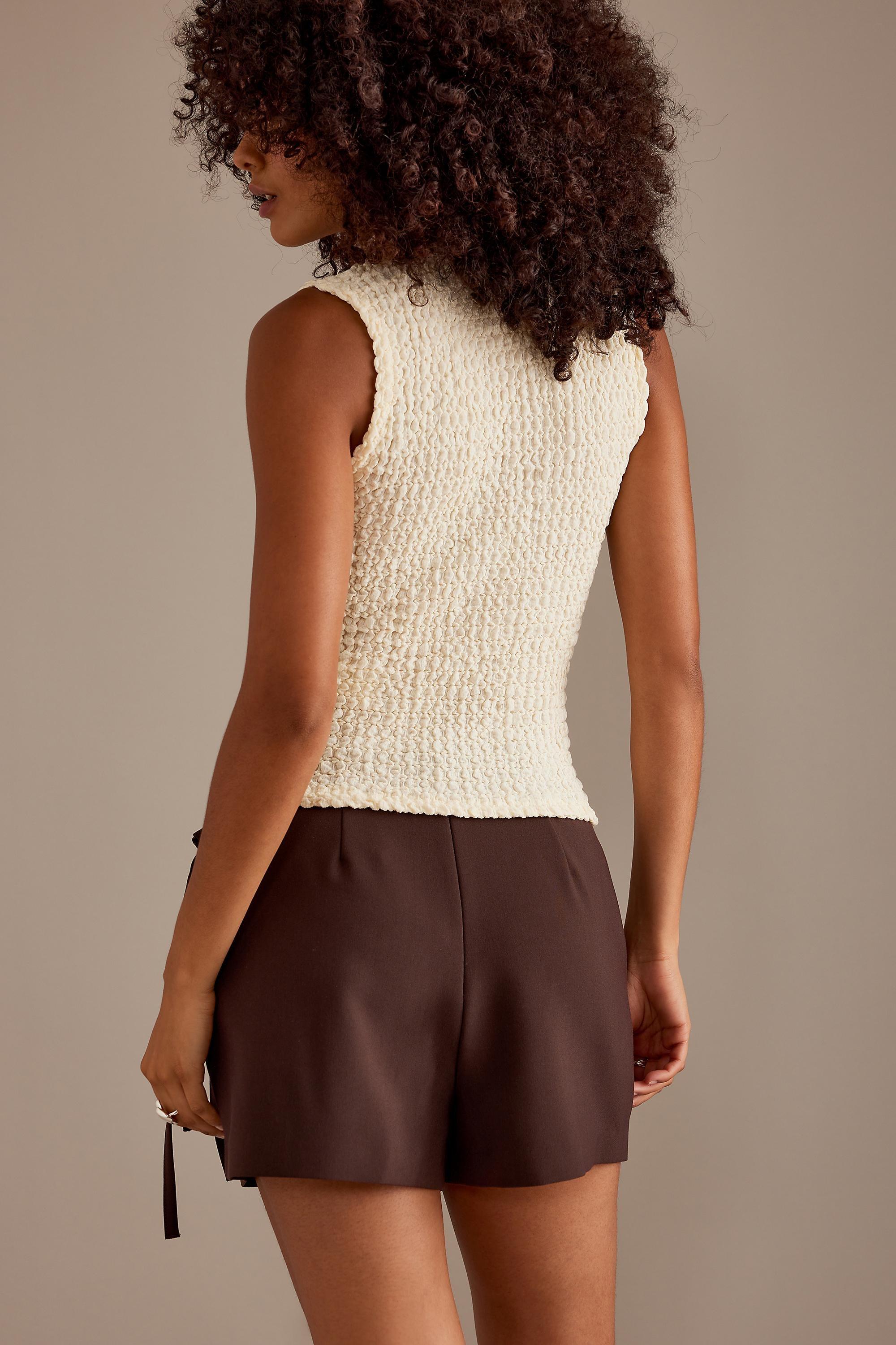 Textured Turtleneck Tank Top, Ivory, , large image number 1