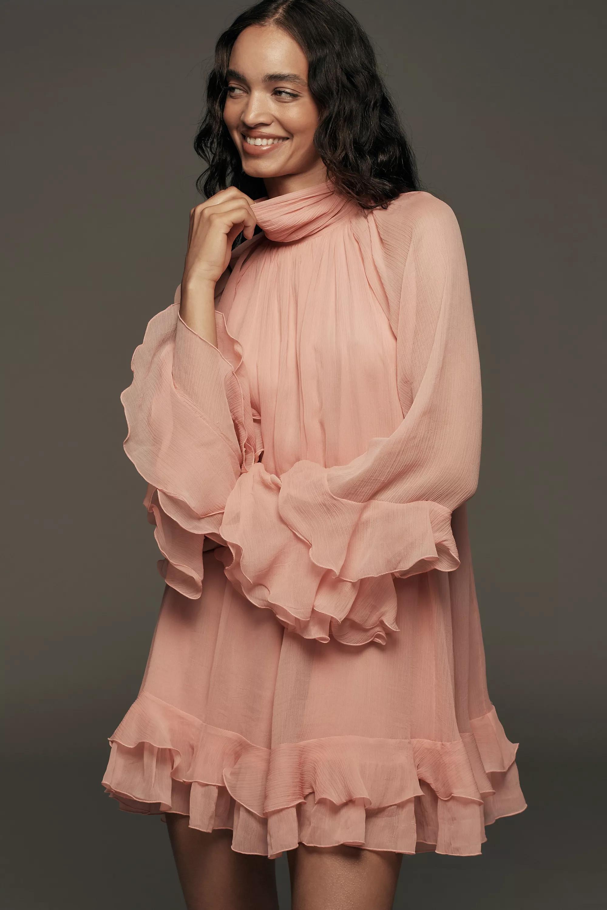Let Me Be Long-Sleeve Ruffle Mini Dress, Pink, , large image number 1