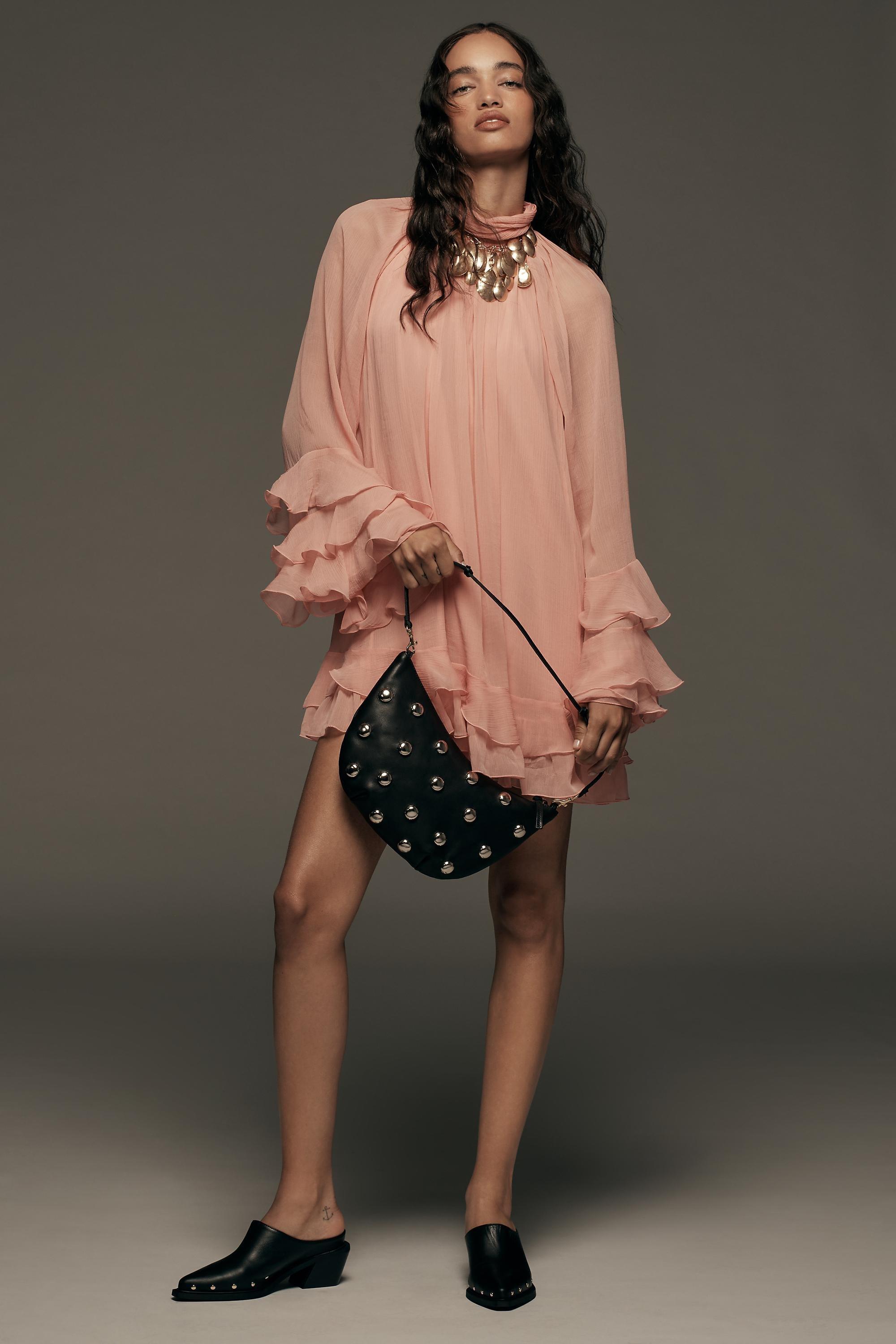 Let Me Be Long-Sleeve Ruffle Mini Dress, Pink, , large image number 3