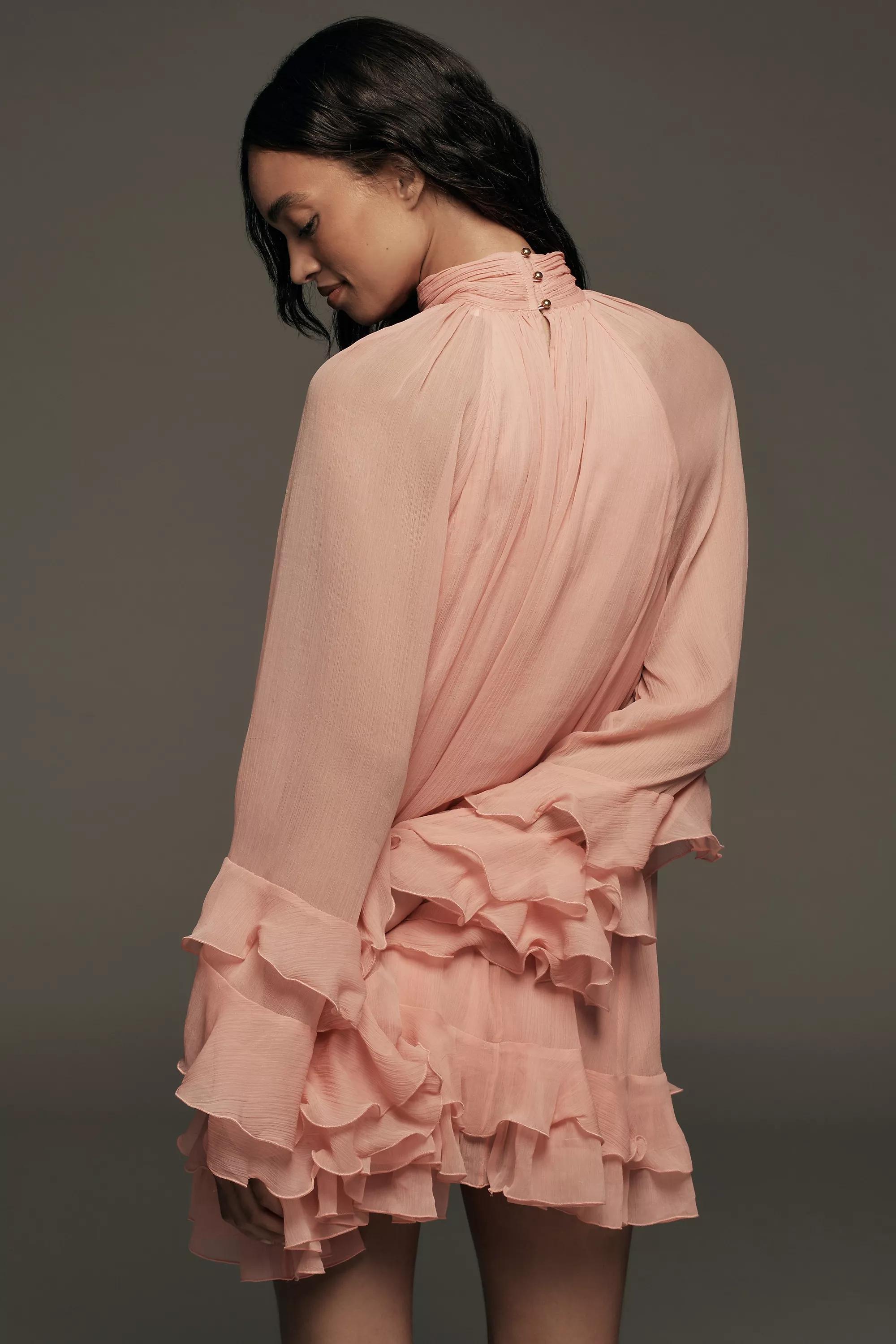 Let Me Be Long-Sleeve Ruffle Mini Dress, Pink, A501_0065, large image number 3